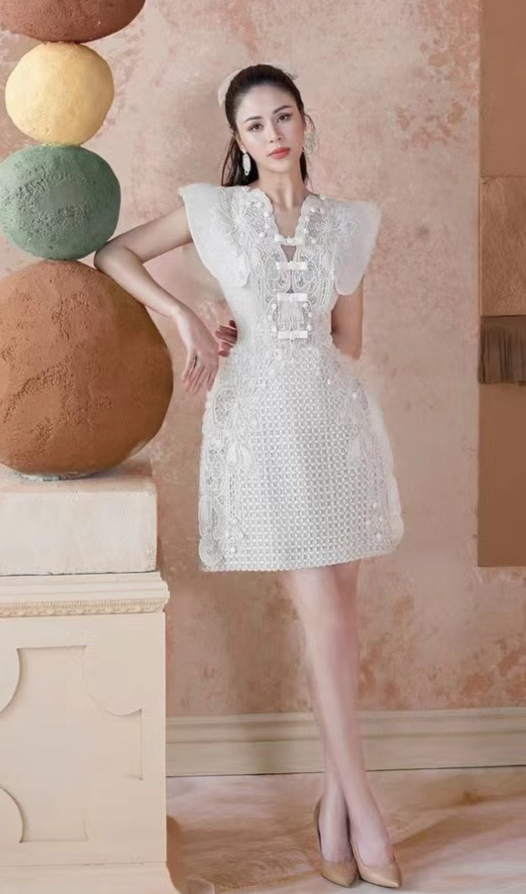 WHITE LACE BODYCON MIDI DRESS FOR WEDDING GUEST