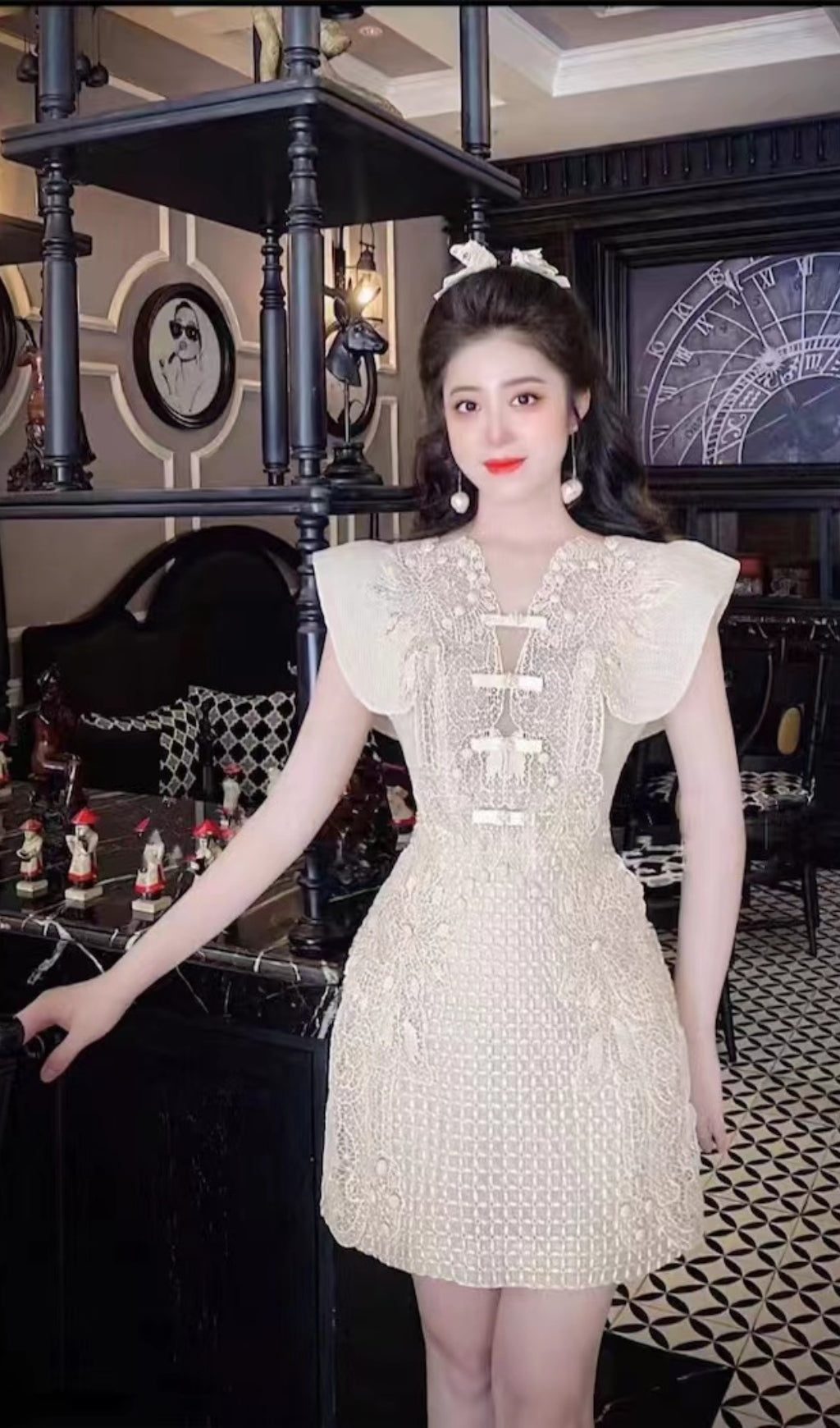 WHITE LACE BODYCON MIDI DRESS FOR WEDDING GUEST