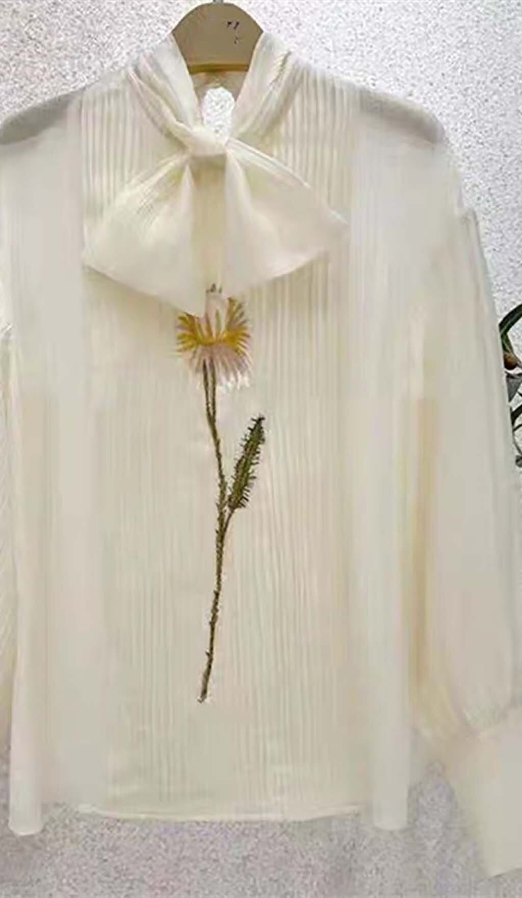 LANTERN SLEEVE EMBROIDERY SET, BEIGE PARTY OUTFIT
