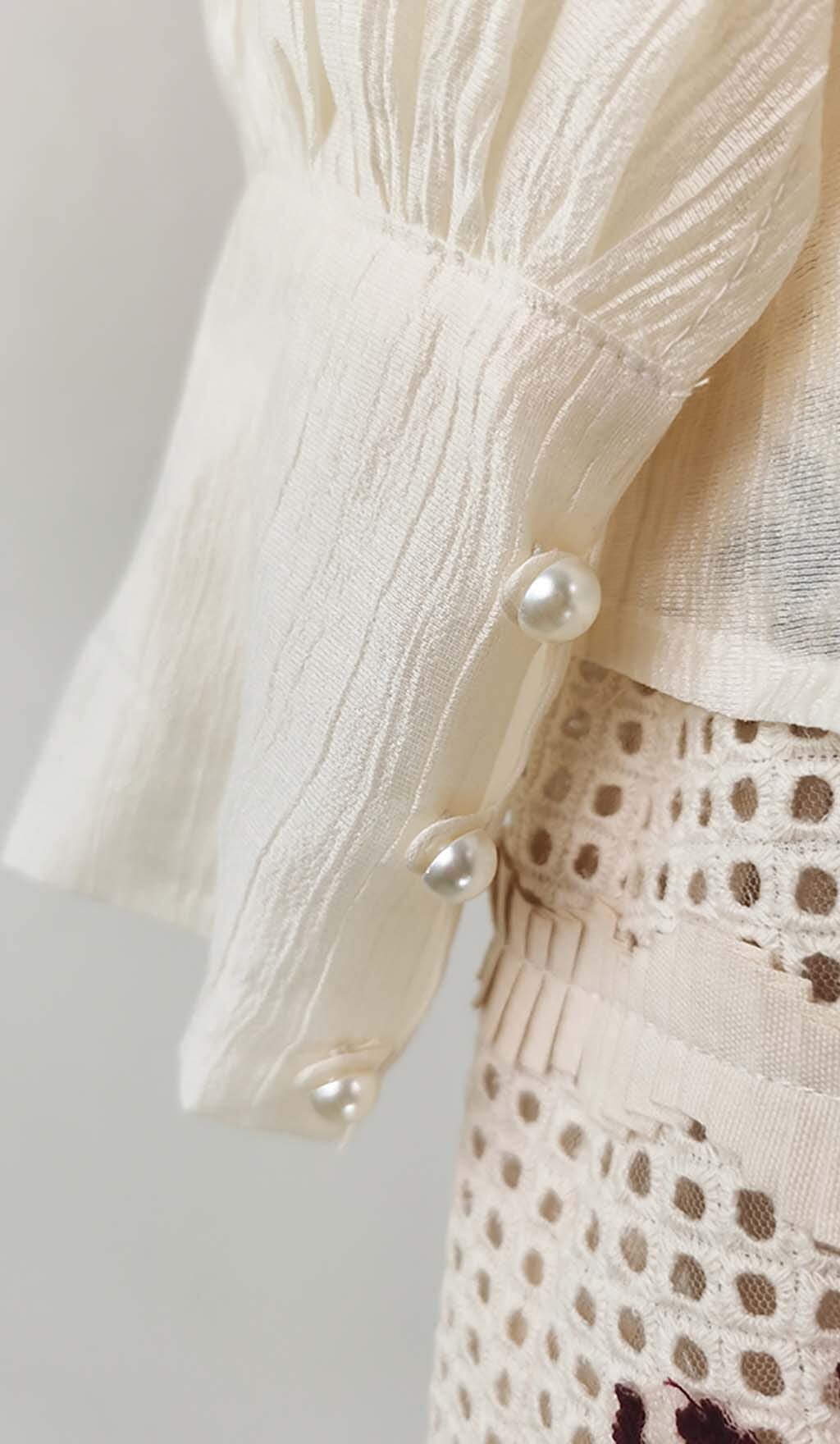 LANTERN SLEEVE EMBROIDERY SET, BEIGE PARTY OUTFIT