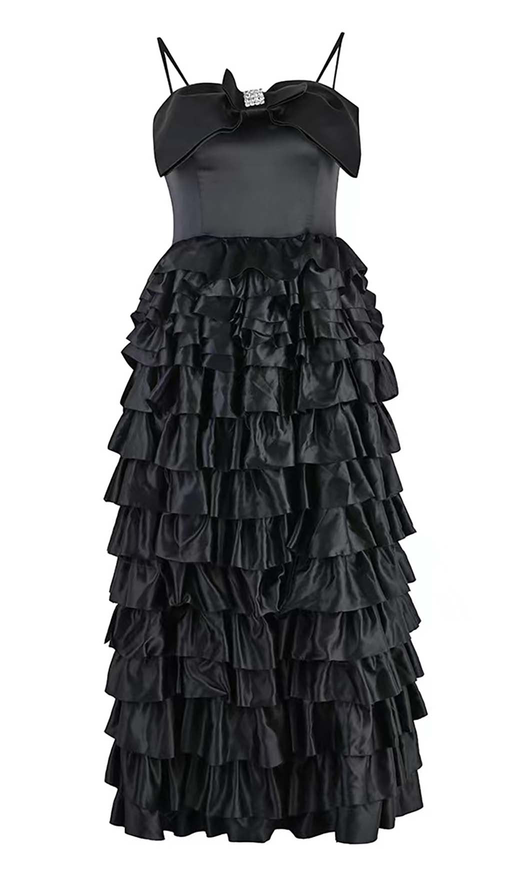 LAYERED BOW MAXI DRESS BLACK FORMAL OCCASION