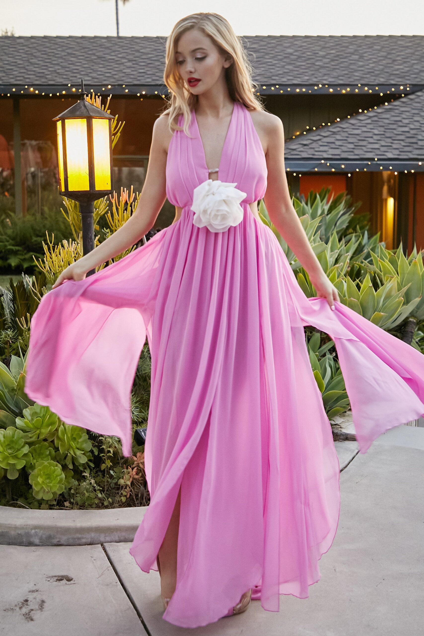 BABY PINK ROSE ALLURE A-LINE MAXI DRESS