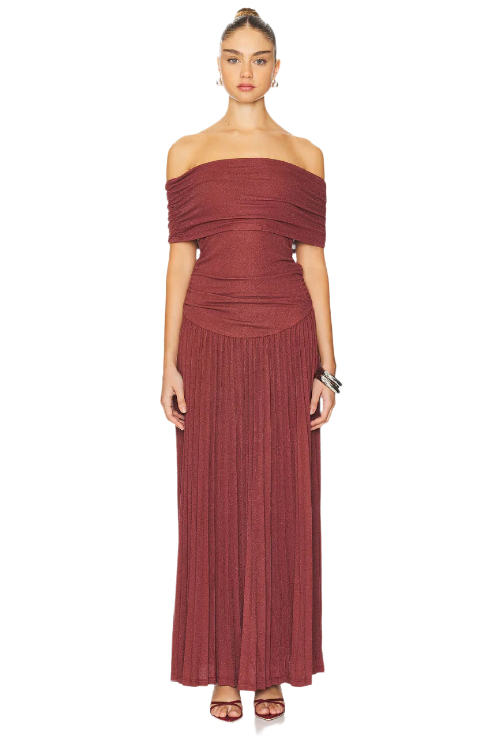 SABINA BRICK RED STRAPLESS BODYCON MAXI DRESS