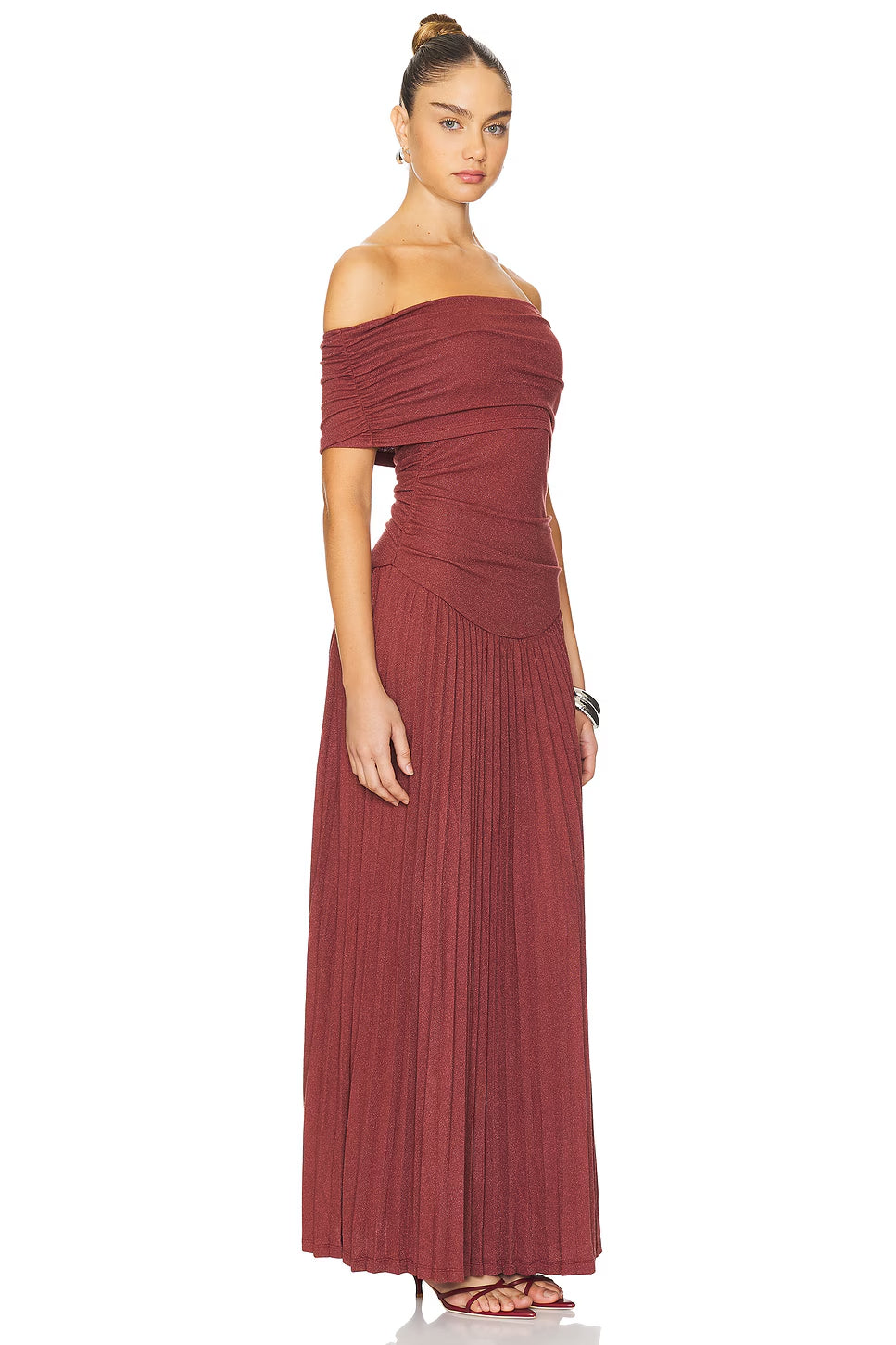 SABINA BRICK RED STRAPLESS BODYCON MAXI DRESS