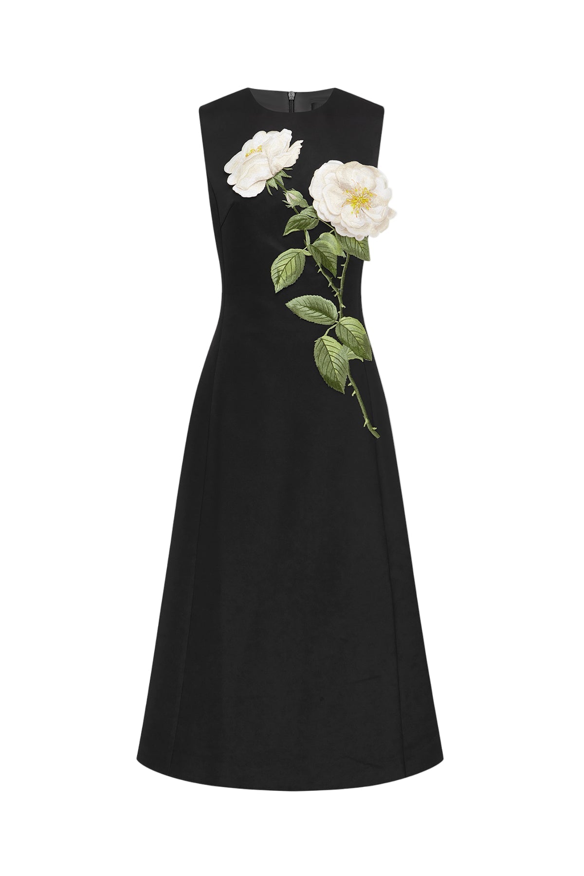 KATE FLORAL MIDI DRESS, BLACK SLEEVELESS EMBELLISHED