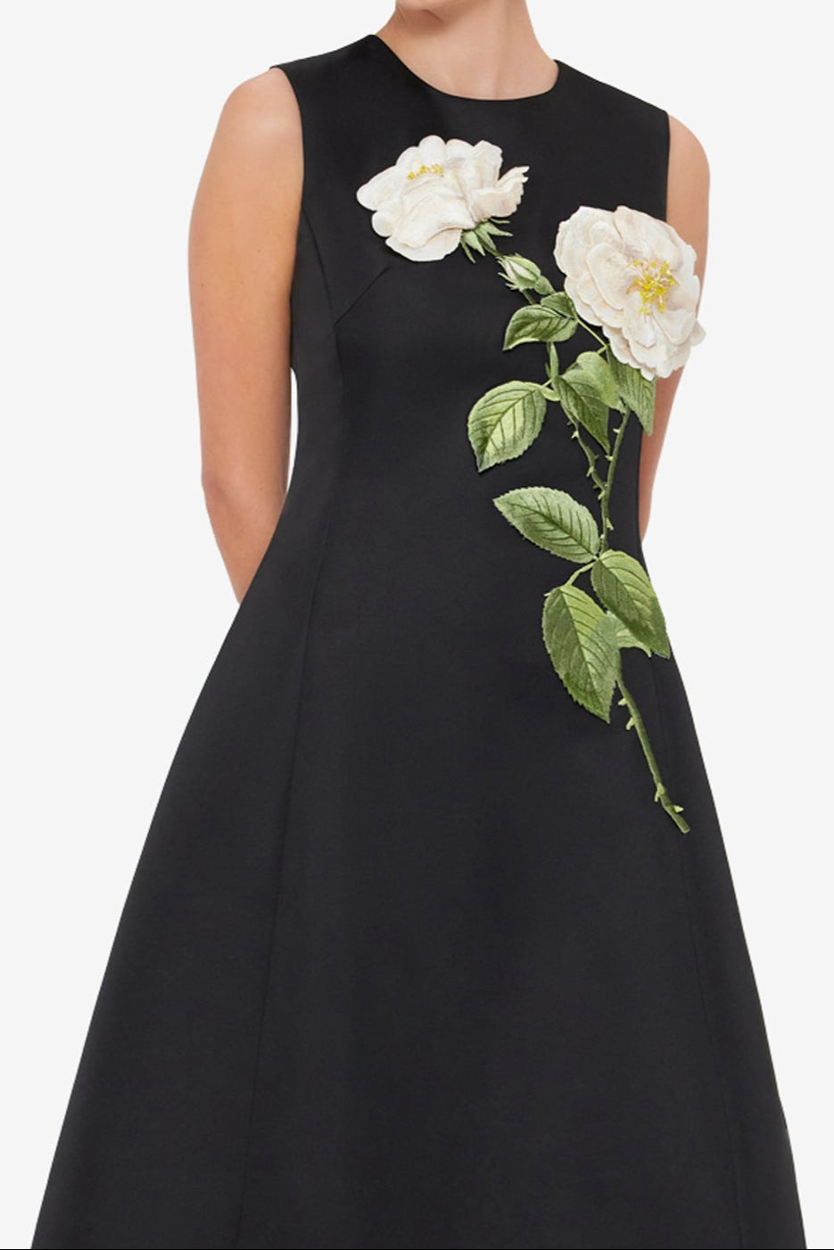 KATE FLORAL MIDI DRESS, BLACK SLEEVELESS EMBELLISHED