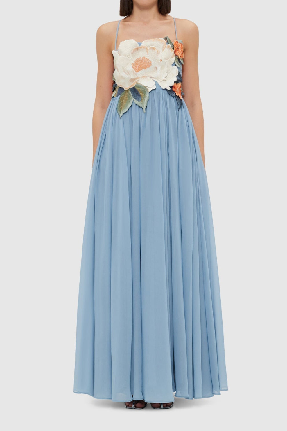 FLORAL APPLIQUÉ MAXI DRESS IN POWDER BLUE
