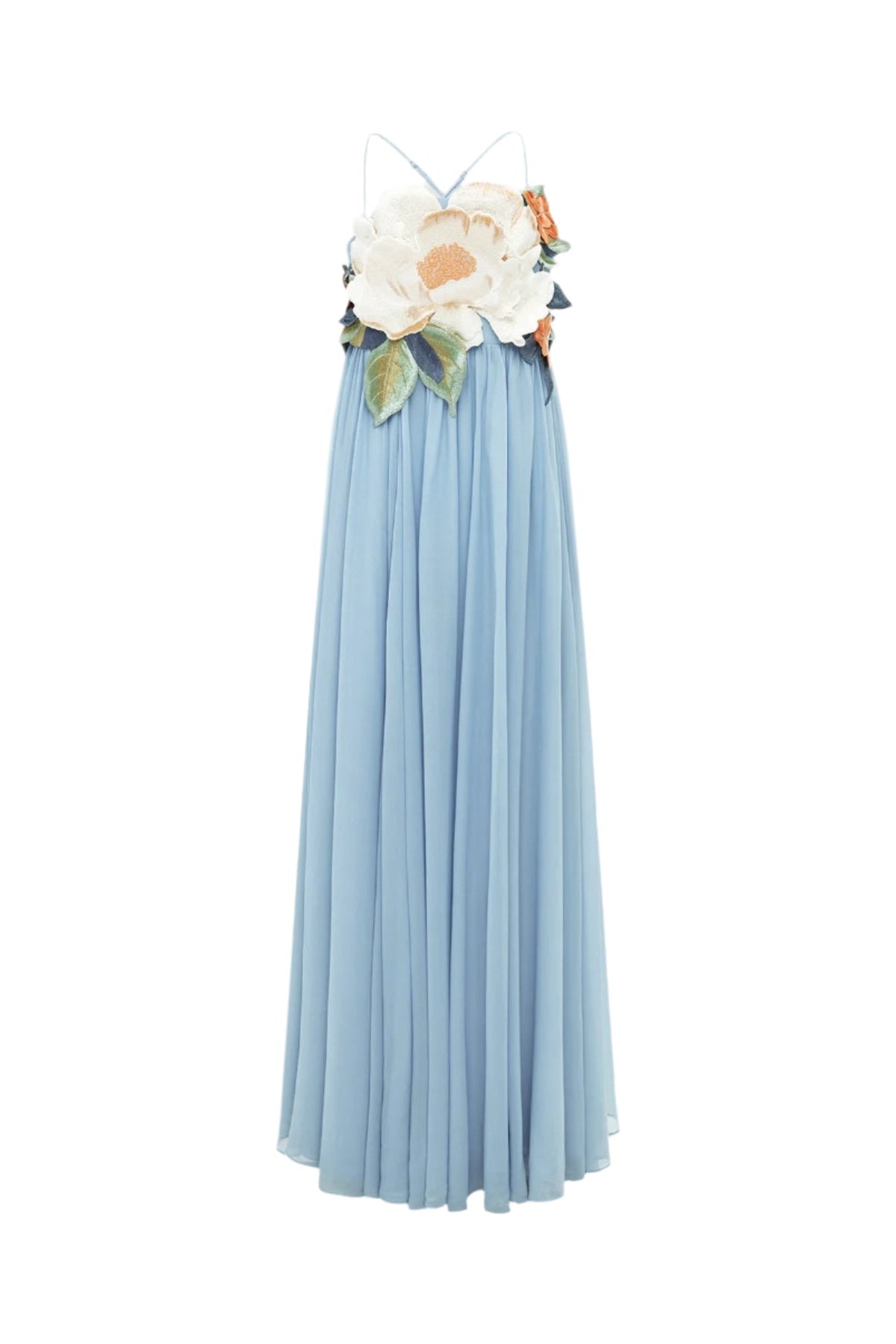 FLORAL APPLIQUÉ MAXI DRESS IN POWDER BLUE
