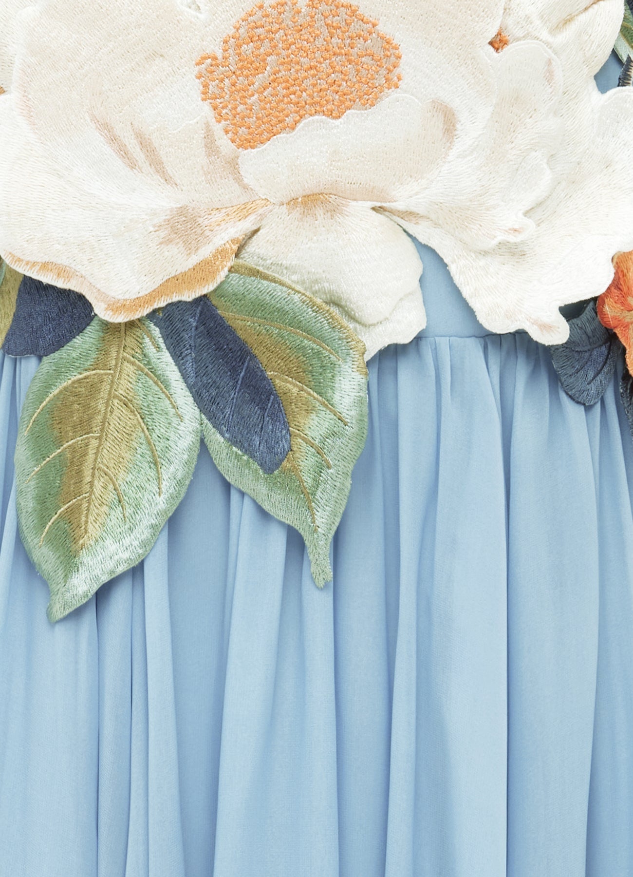 FLORAL APPLIQUÉ MAXI DRESS IN POWDER BLUE