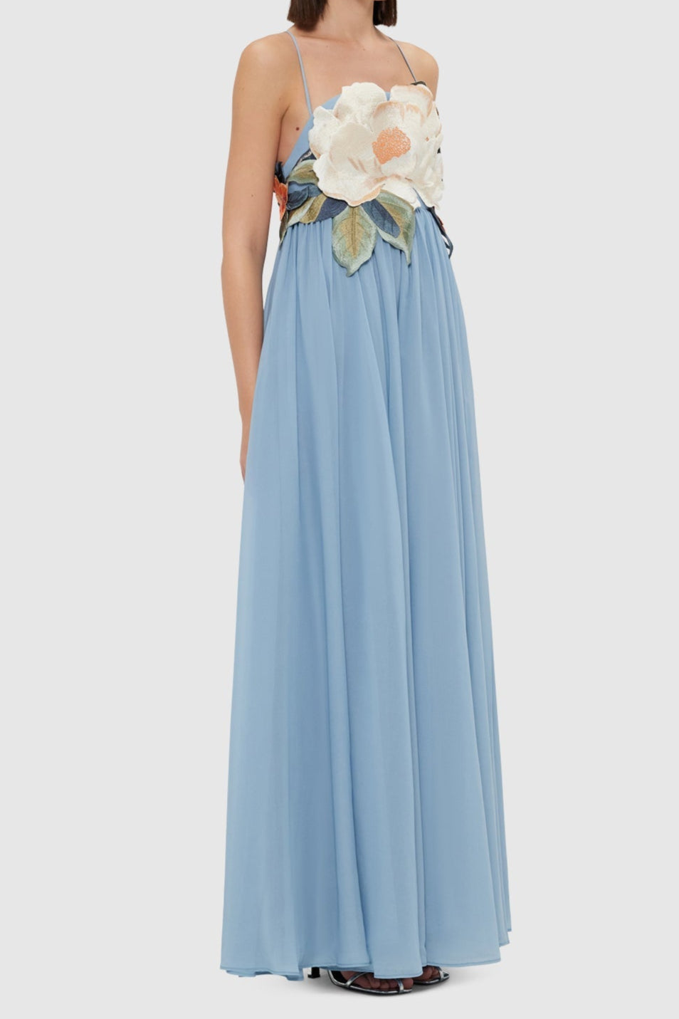 FLORAL APPLIQUÉ MAXI DRESS IN POWDER BLUE