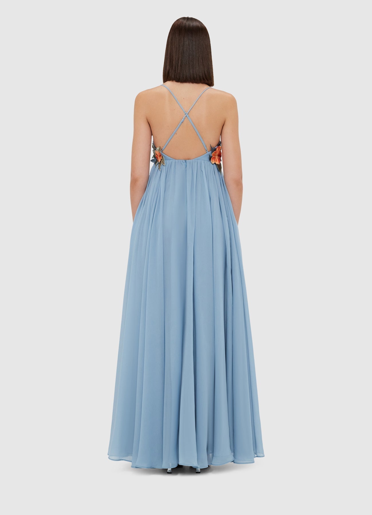 FLORAL APPLIQUÉ MAXI DRESS IN POWDER BLUE