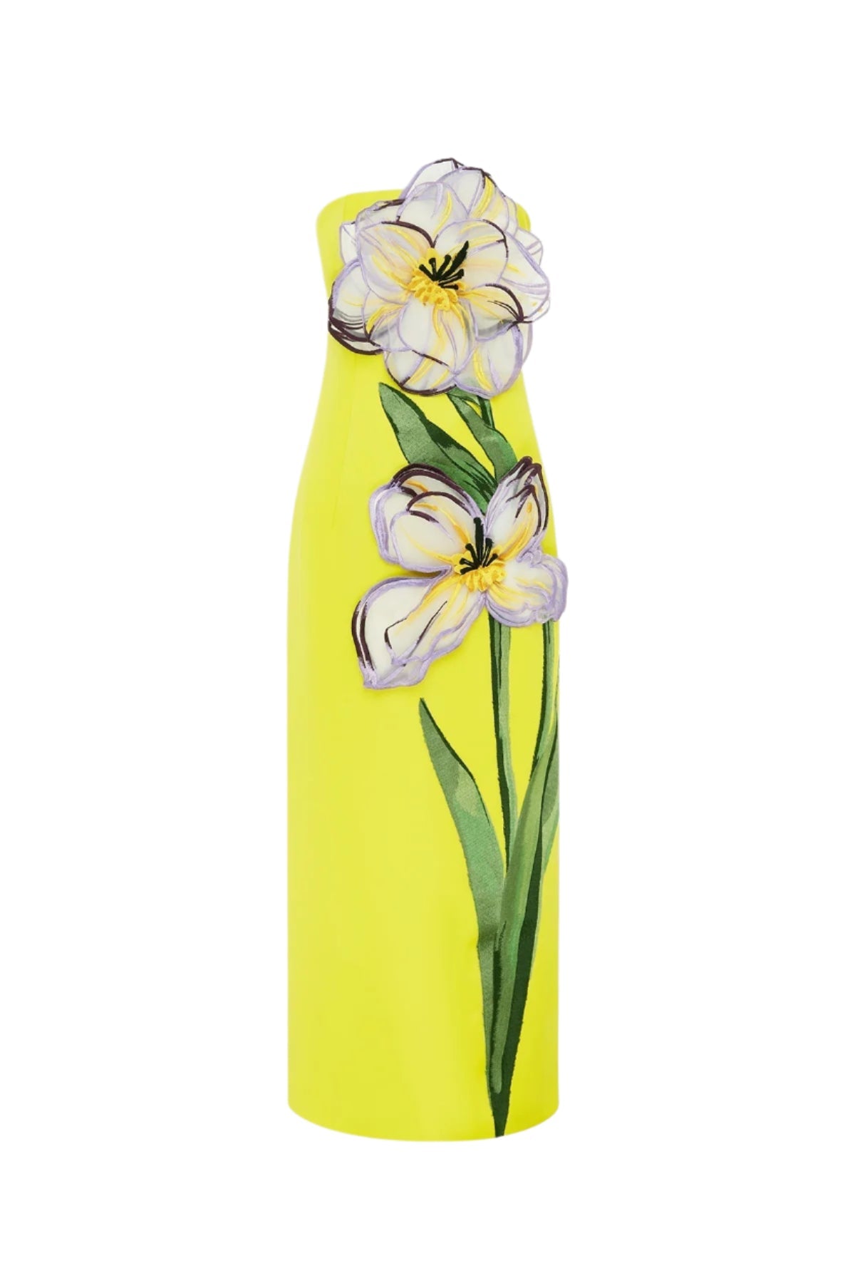 YELLOW APPLIQUÉ FLORAL BUSTIER MAXI DRESS