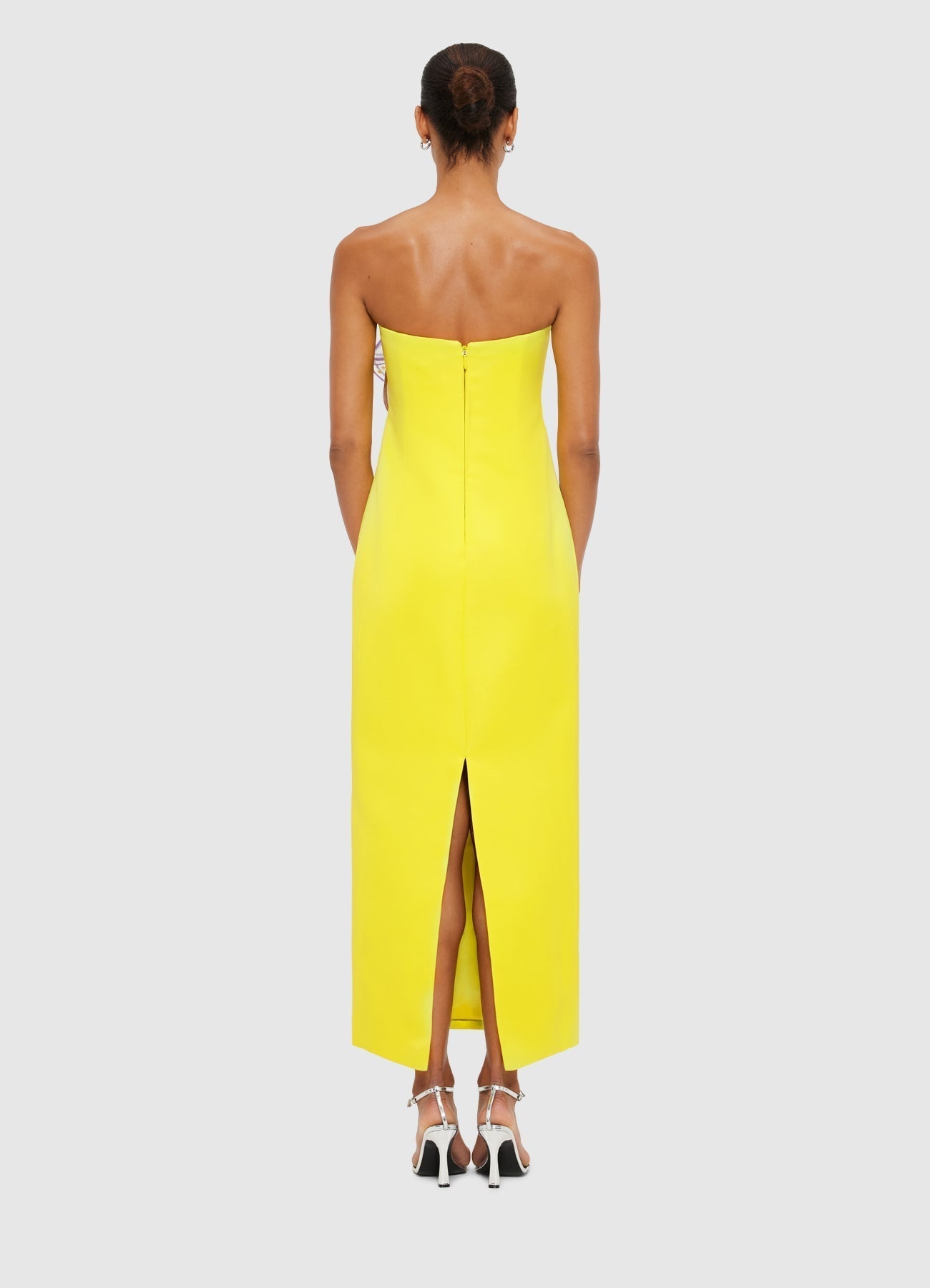 YELLOW APPLIQUÉ FLORAL BUSTIER MAXI DRESS