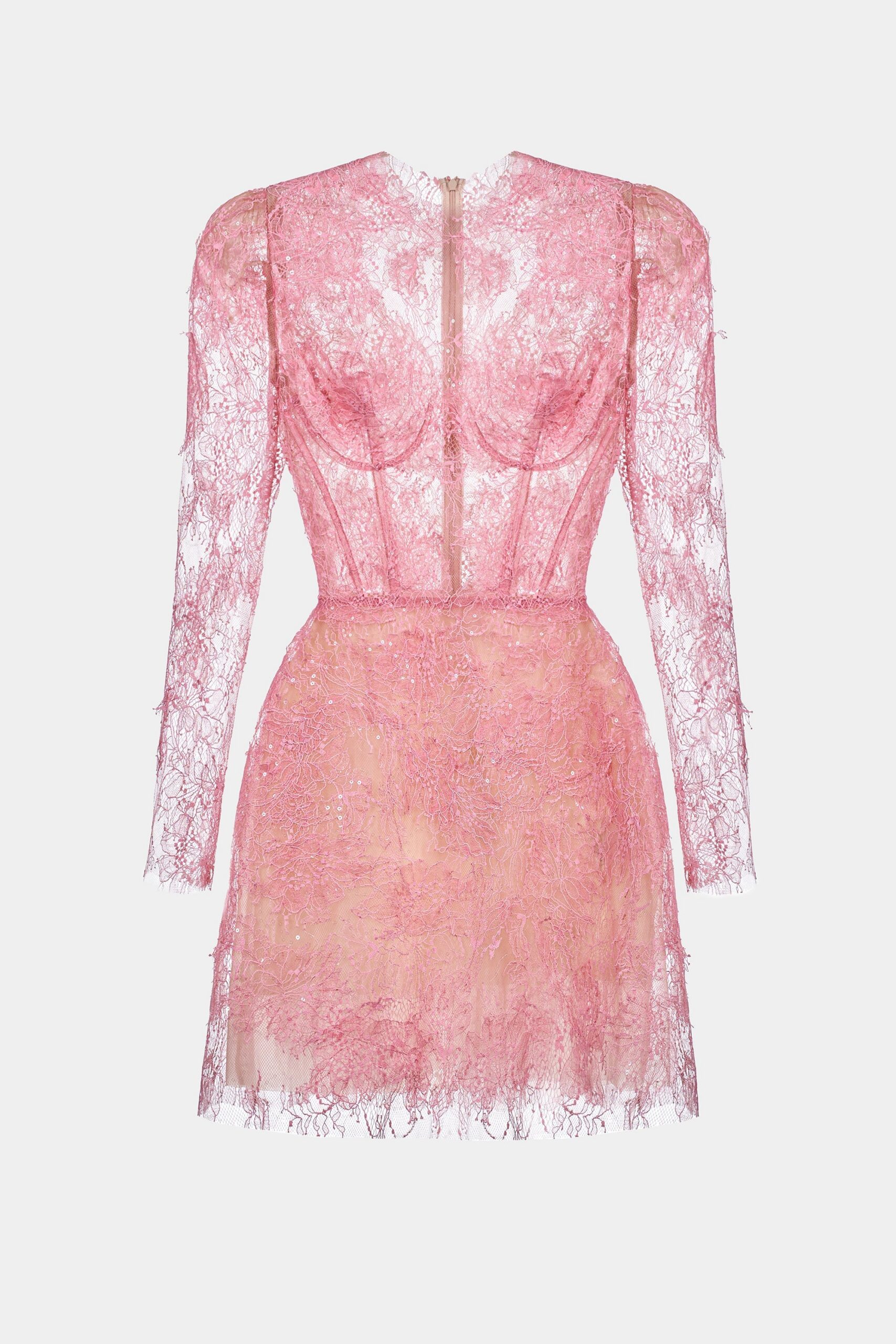 PINK BEADED LACE COCKTAIL MINI DRESS