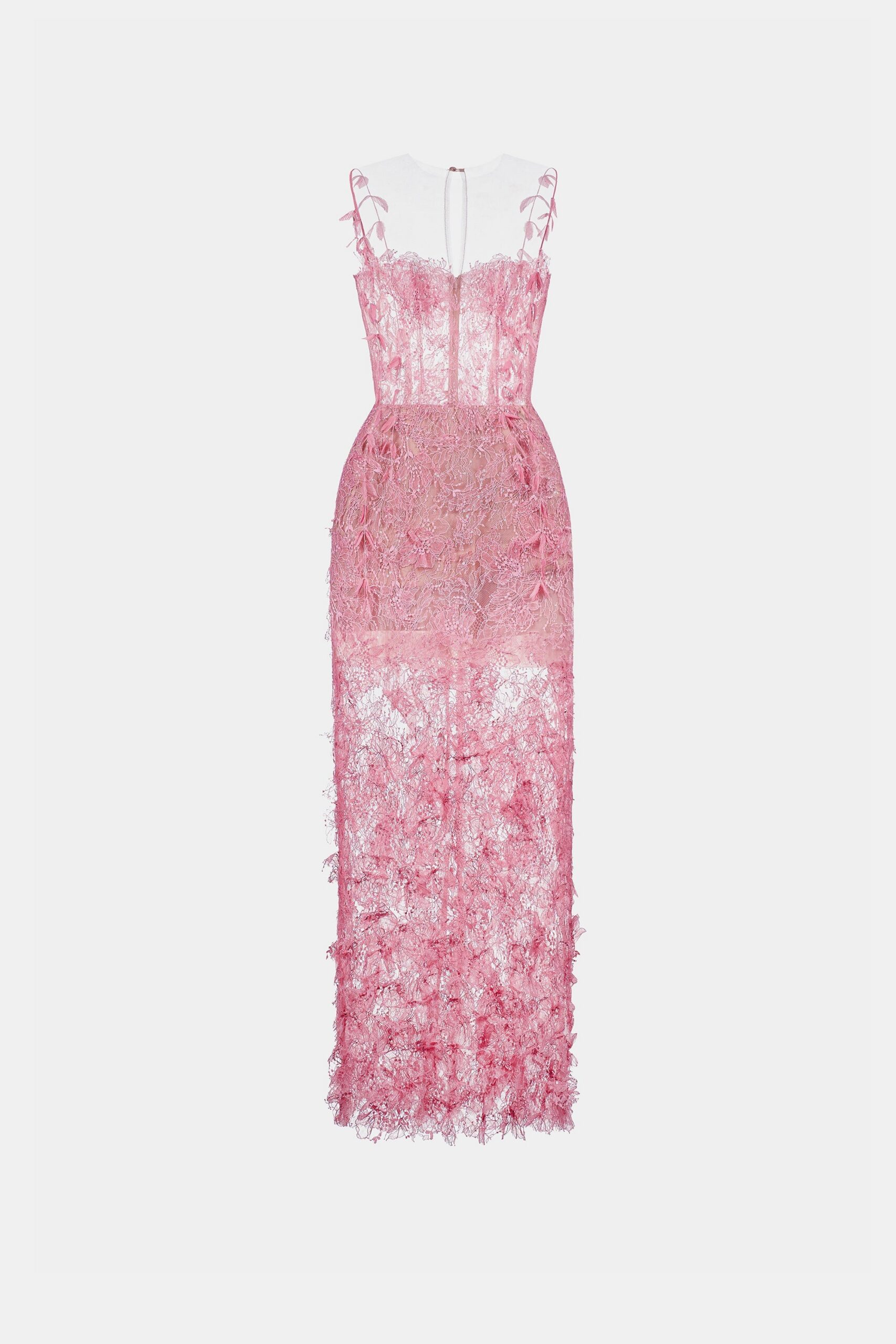 PINK BEADED LACE PENCIL COCKTAIL DRESS