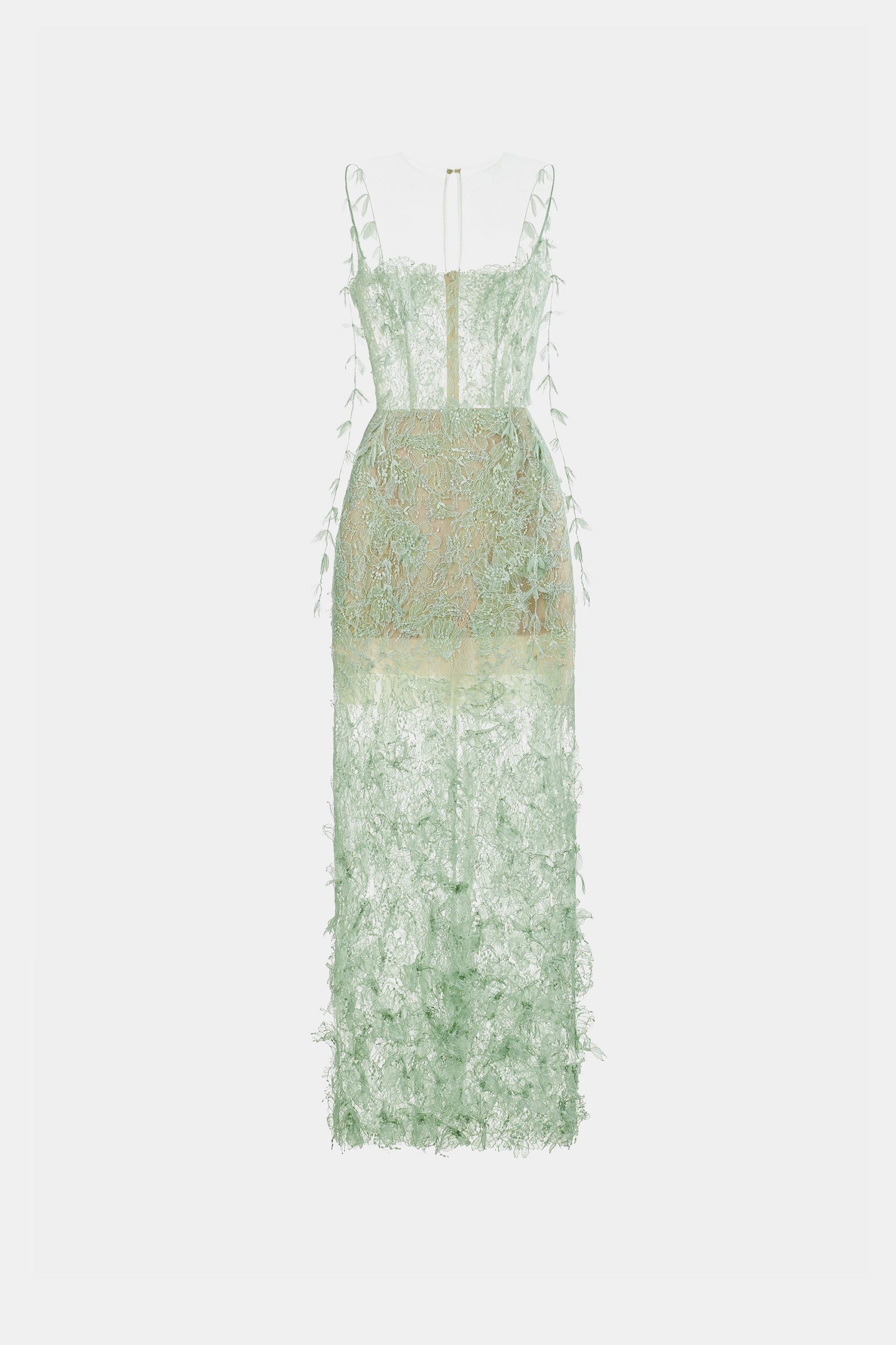 MINT BEADED LACE PENCIL COCKTAIL DRESS