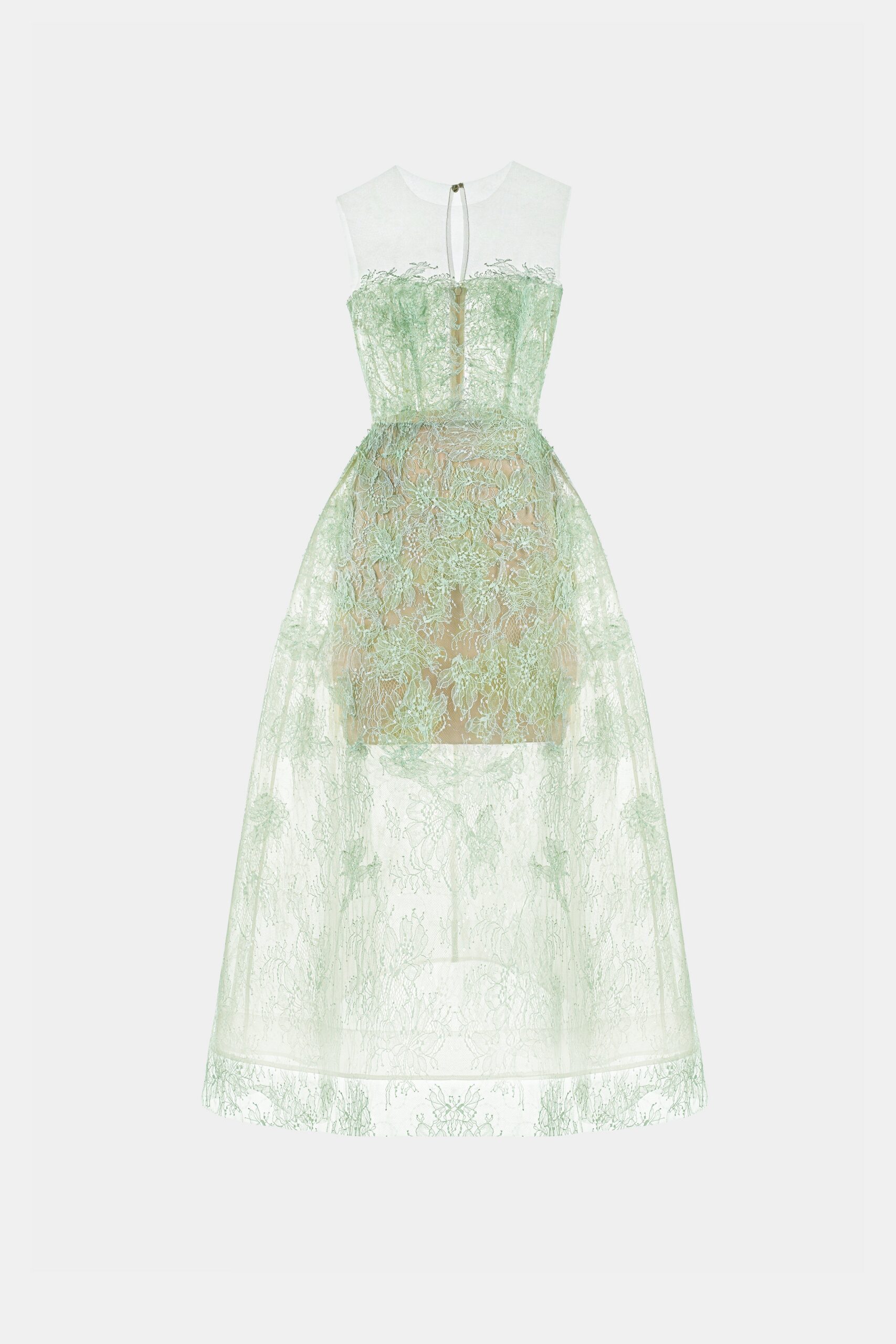 MINT BEADED LACE COCKTAIL SHEATH DRESS