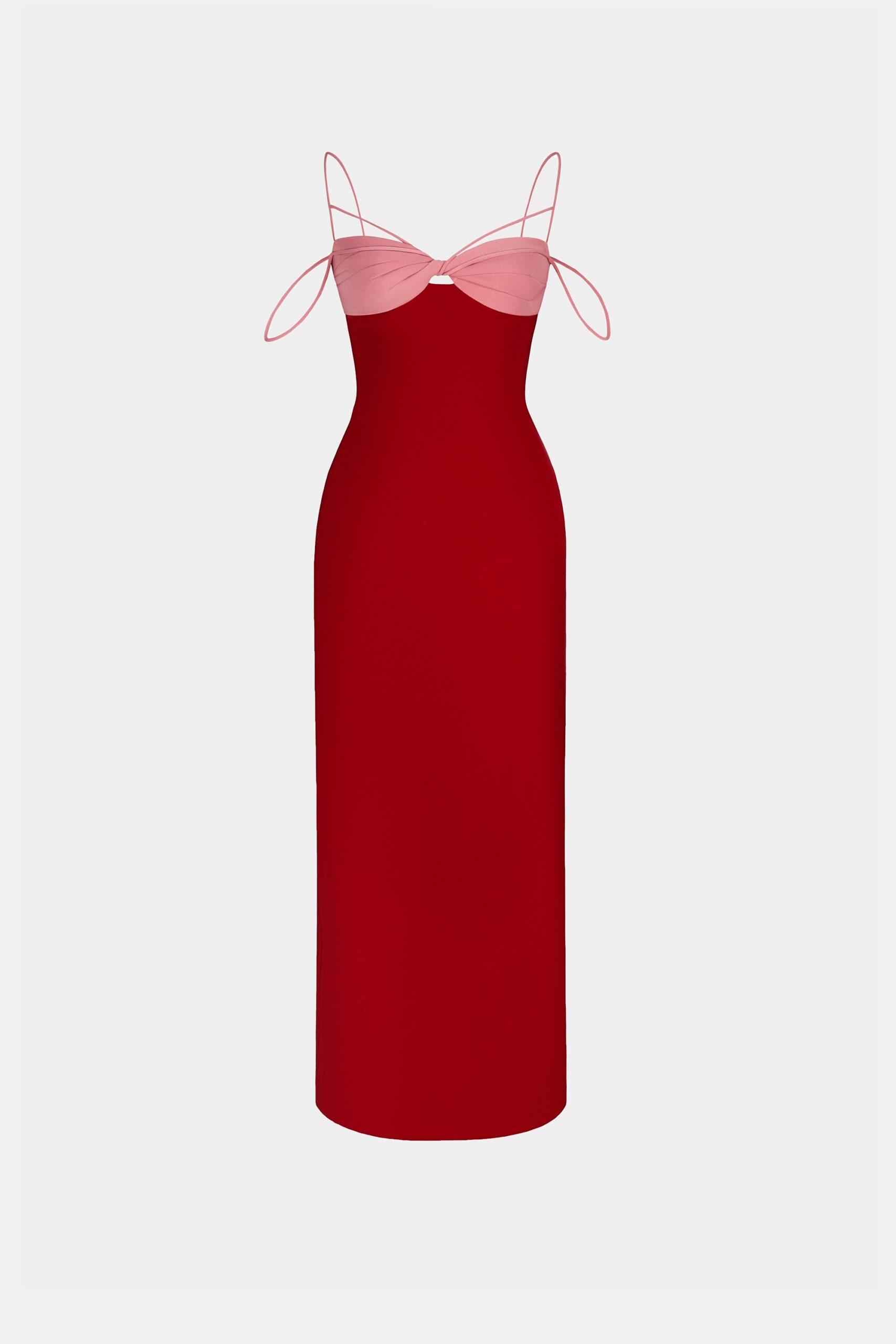 RED TWISTED BODYCON EVENING DRESS