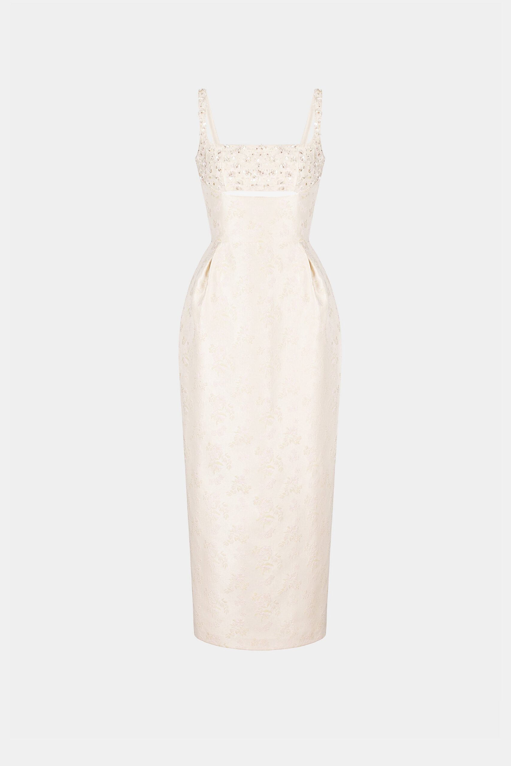 BEADED BROCADE PENCIL MIDI DRESS FOR EVENING