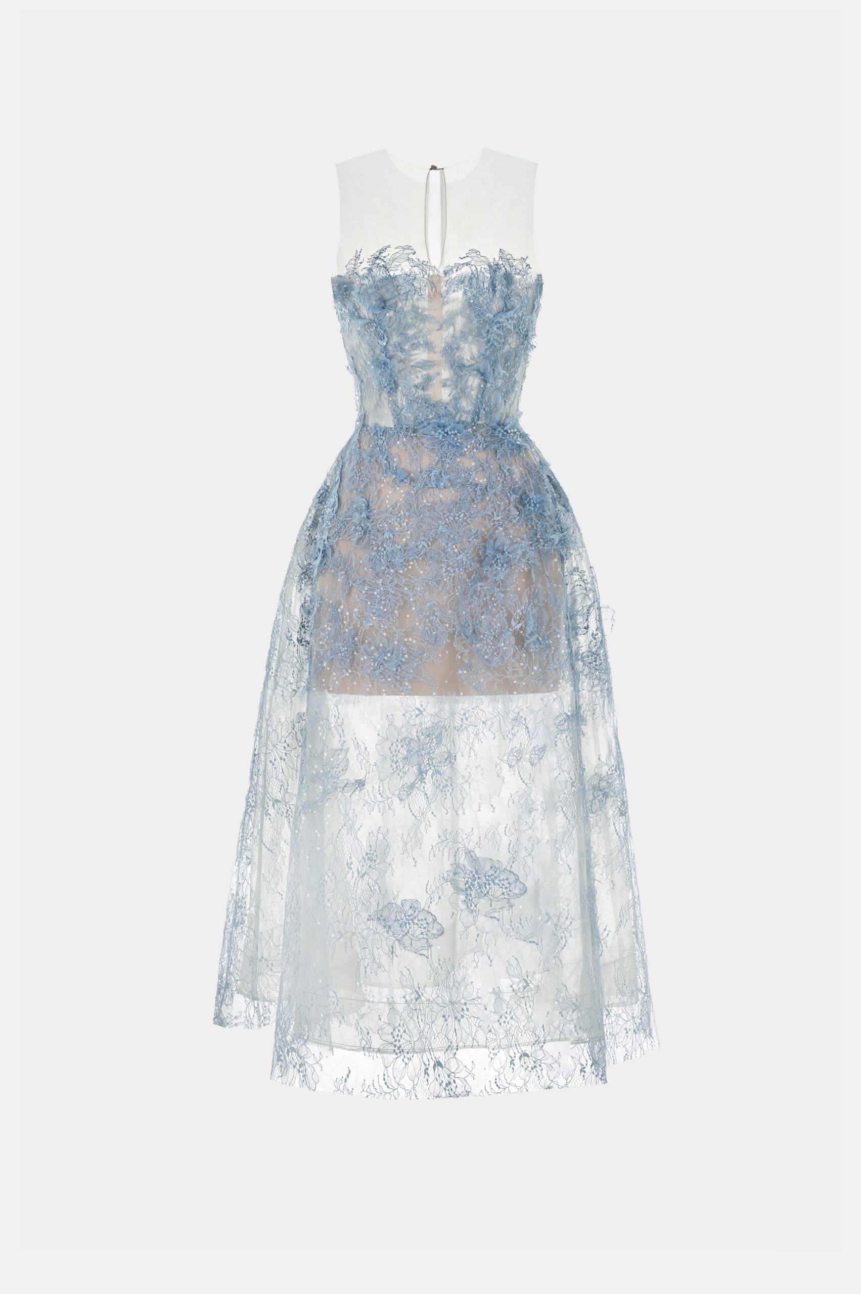 BLUE BEADED LACE COCKTAIL DRESS