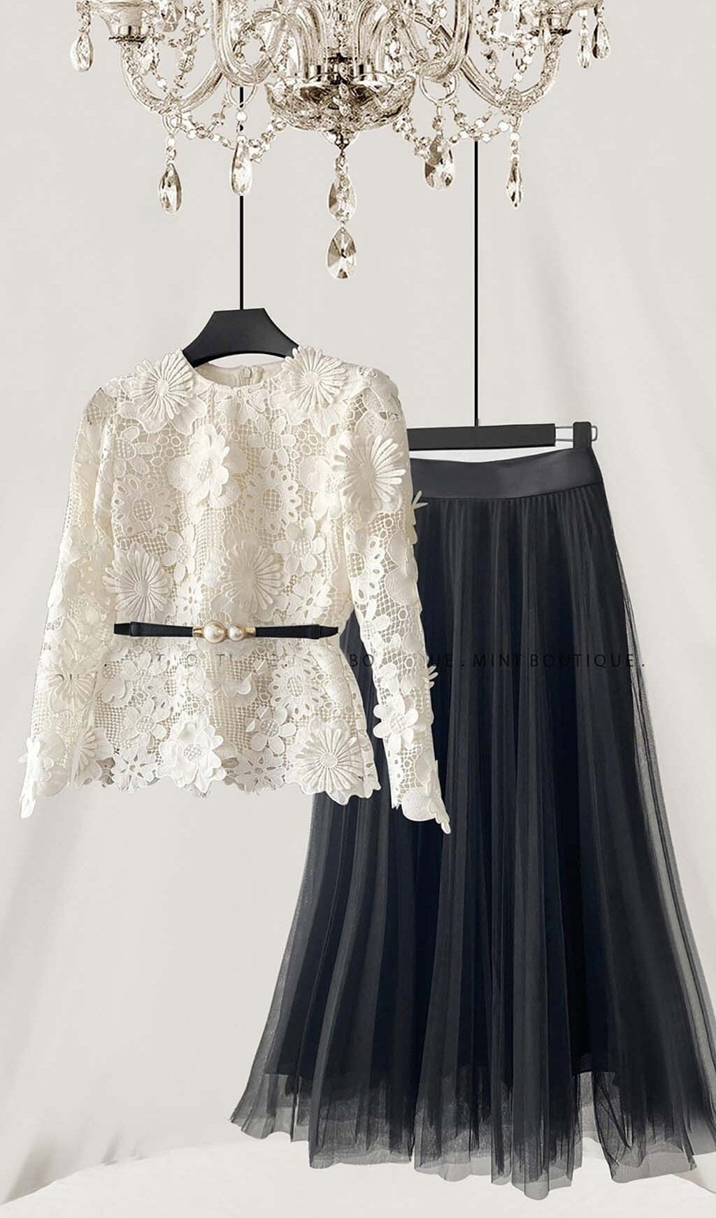 LACE TWO PIECE SET, LONG SLEEVE PARTY OUTFIT