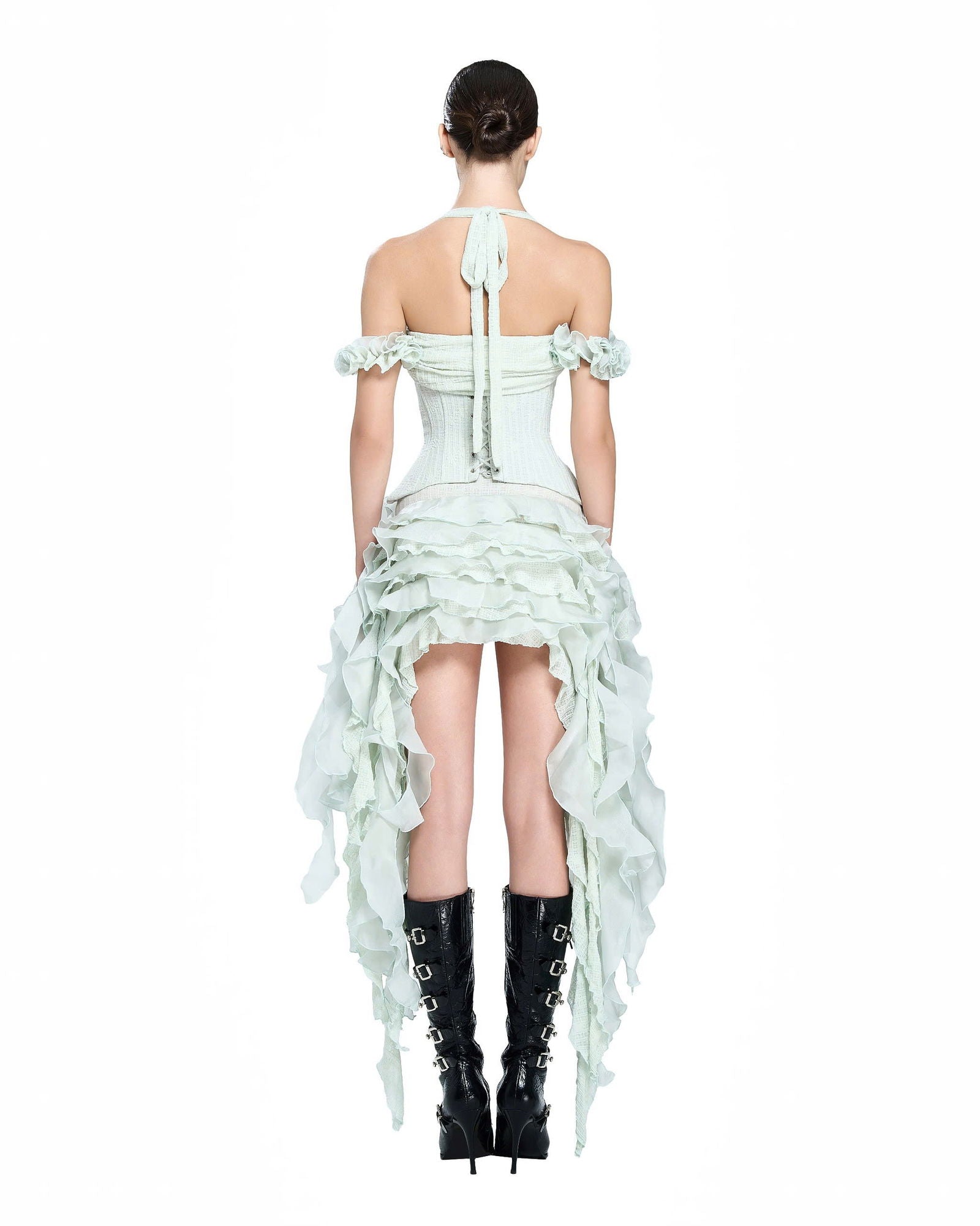 BAHA RUCH RUFFLE FRINGE MINT MINI DRESS