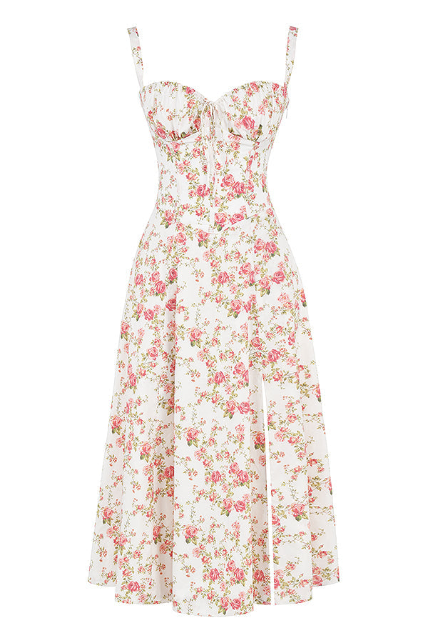 LOUISAFLORALPINK5 LOUISA BUSTIER MIDI DRESS FOR WEDDING GUEST