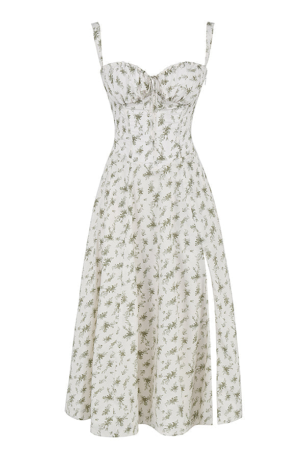 LOUISAFLORALWHITE5 LOUISA BUSTIER MIDI DRESS FOR WEDDING GUEST