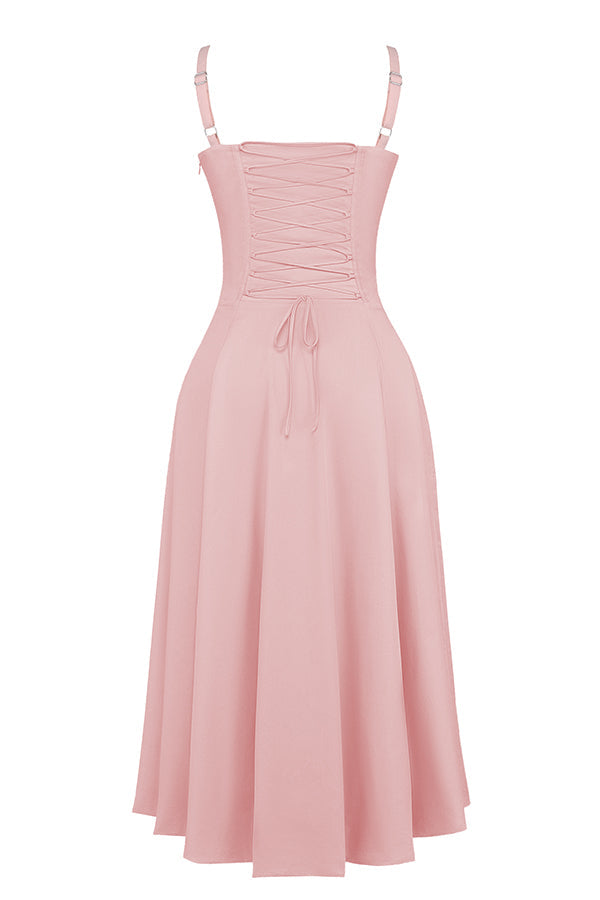 LOUISA BUSTIER MIDI DRESS FOR WEDDING GUEST