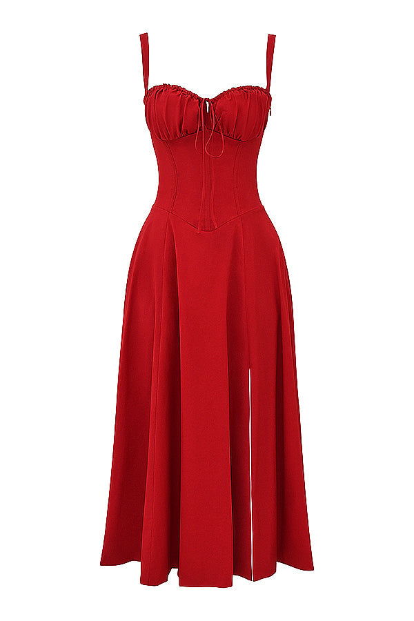 LOUISA BUSTIER MIDI DRESS FOR WEDDING GUEST