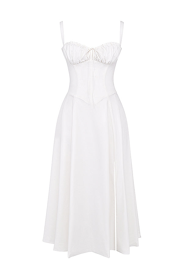 LOUISAWHITE5 LOUISA BUSTIER MIDI DRESS FOR WEDDING GUEST