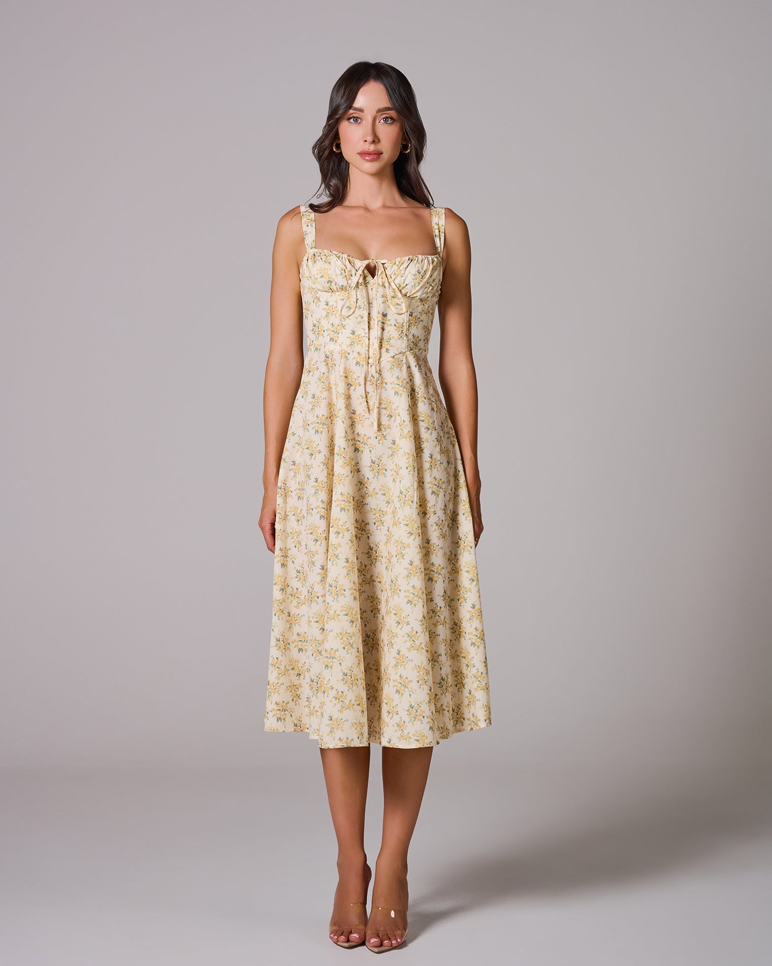 LOUISA_FLORAL_YELLOW_3 LOUISA BUSTIER MIDI DRESS FOR WEDDING GUEST