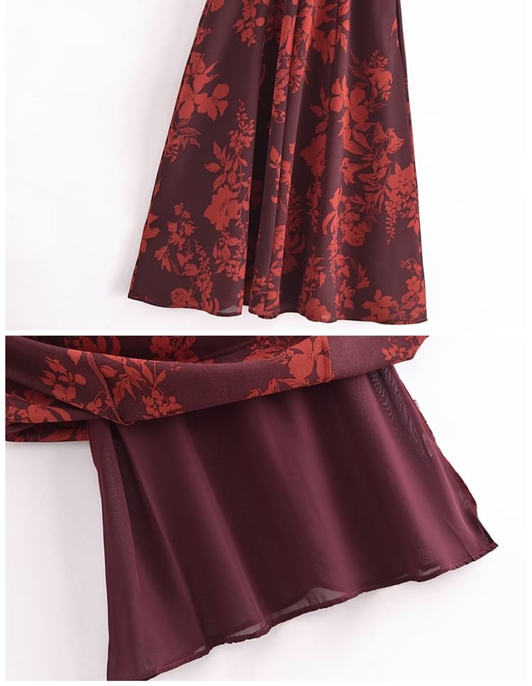 FLORAL BOWKNOT MIDI DRESS IN BURGUNDY