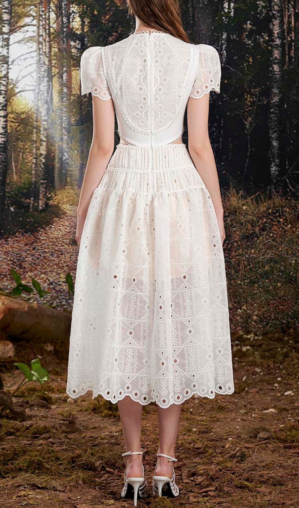 CUT OUT LACE MIDI DRESS WHITE WEDDING GUEST