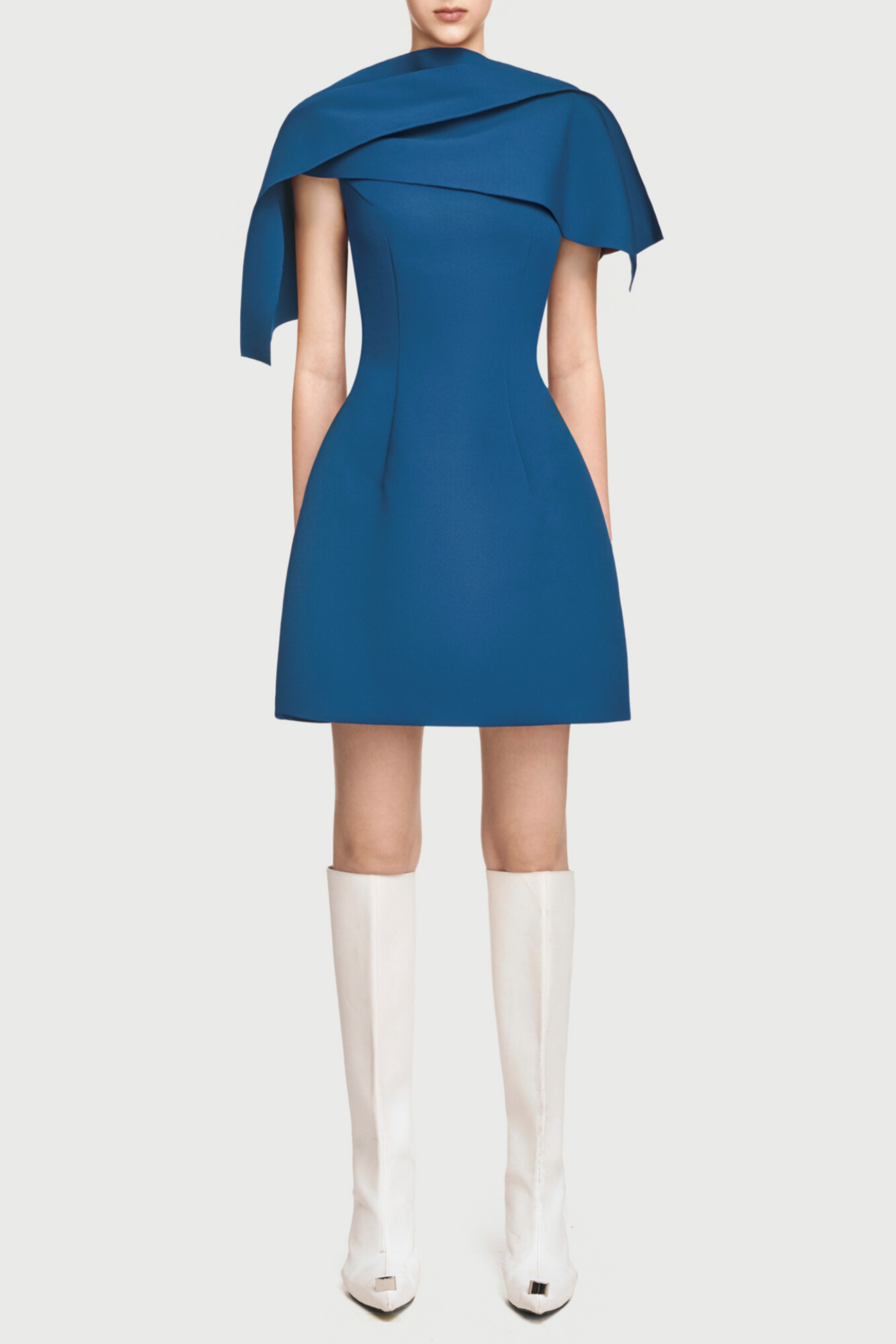 LachetAsymmetricalShoulderPleatMiniDress-Blue_1 ASYMMETRICAL PLEAT MINI DRESS BLUE