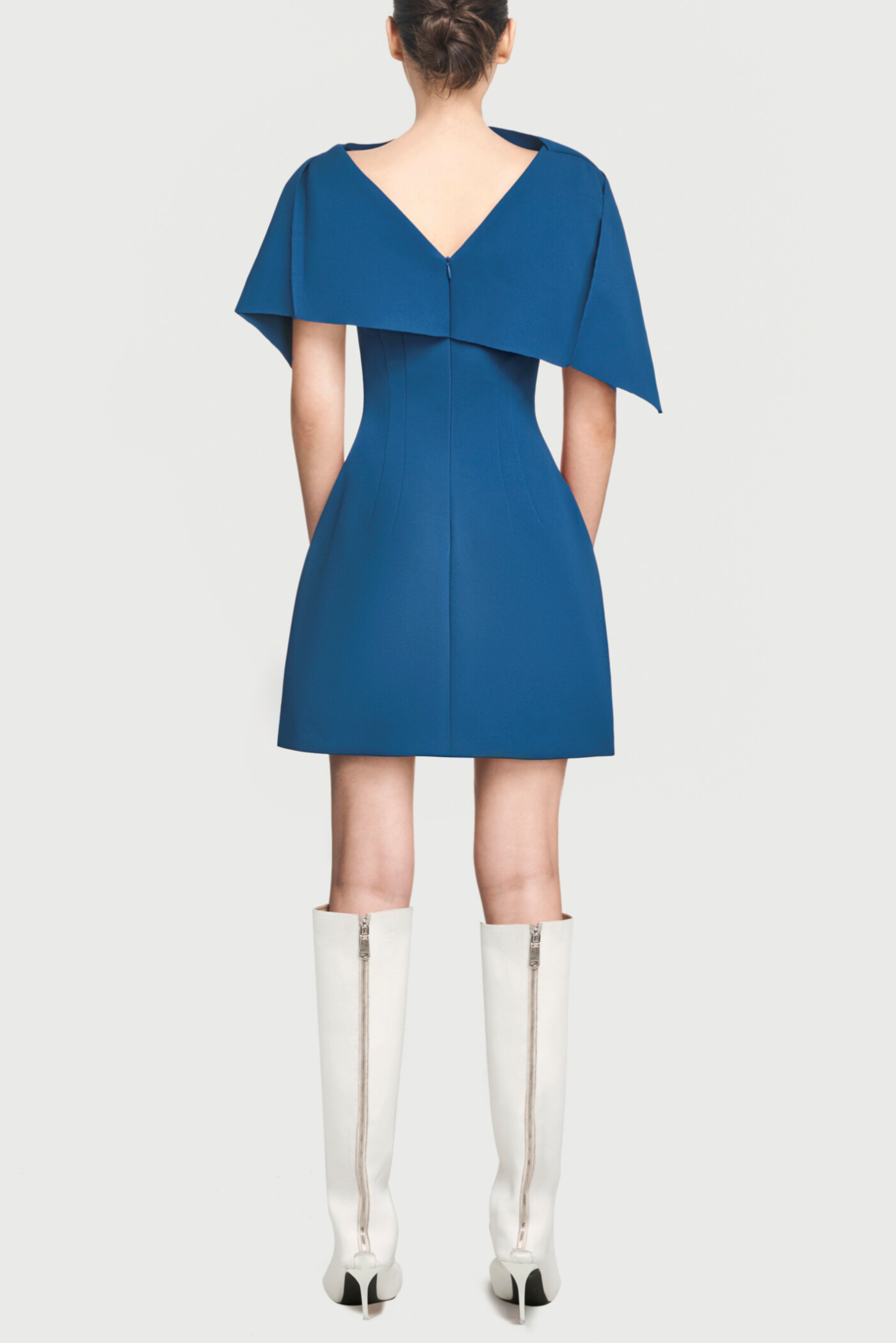 ASYMMETRICAL PLEAT MINI DRESS BLUE