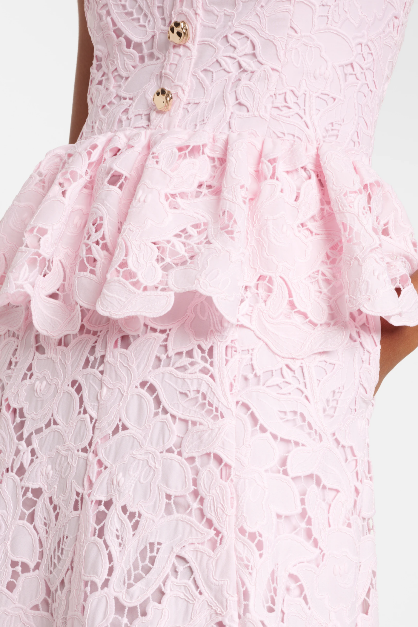 PINK LACE PEPLUM MIDI DRESS FOR WEDDING