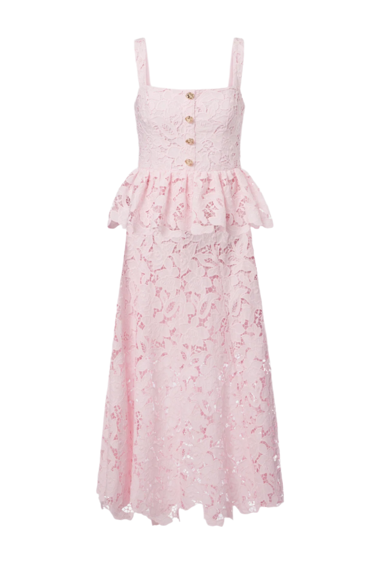 PINK LACE PEPLUM MIDI DRESS FOR WEDDING