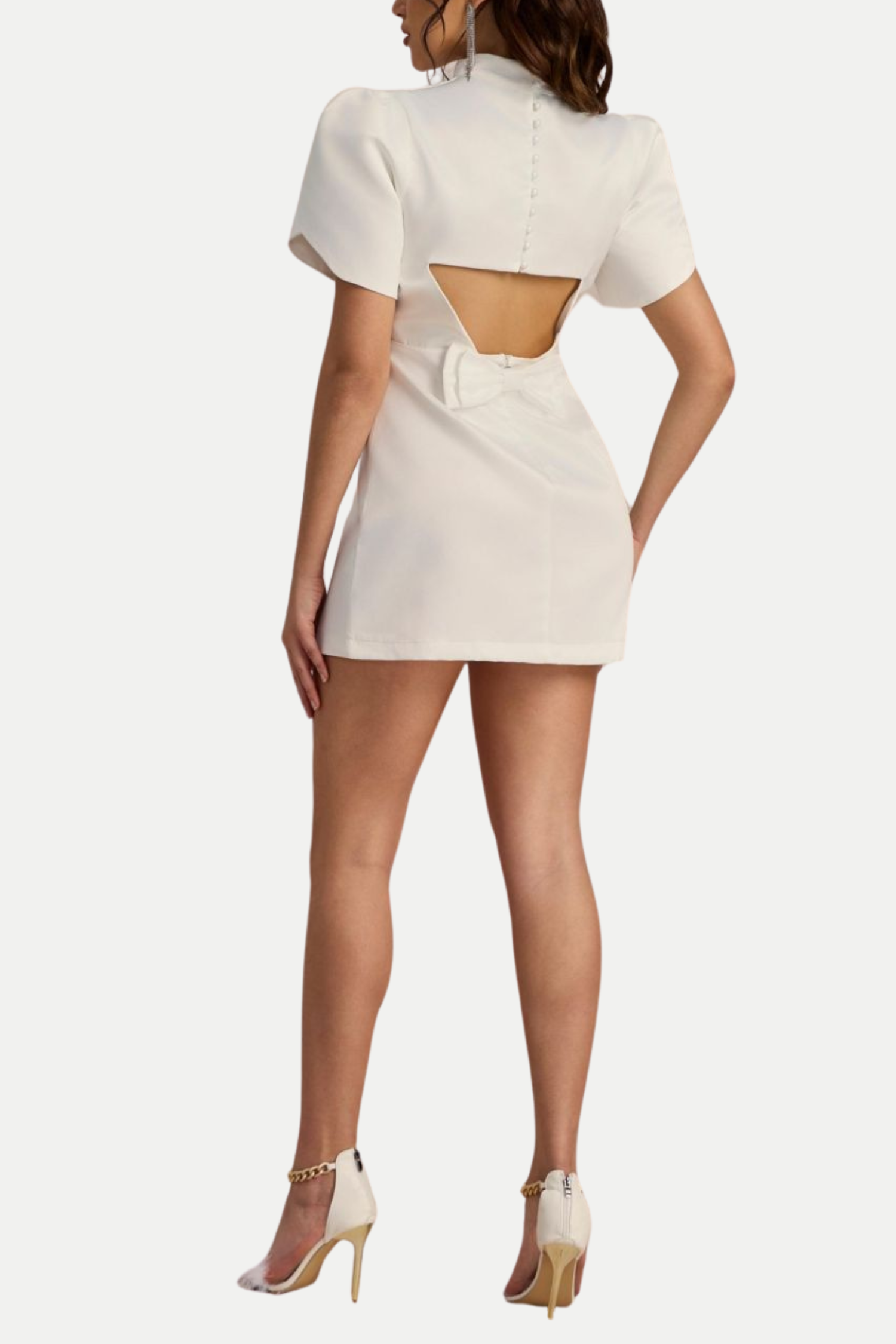 CUTOUT BOW MINI DRESS WHITE FOR PARTY