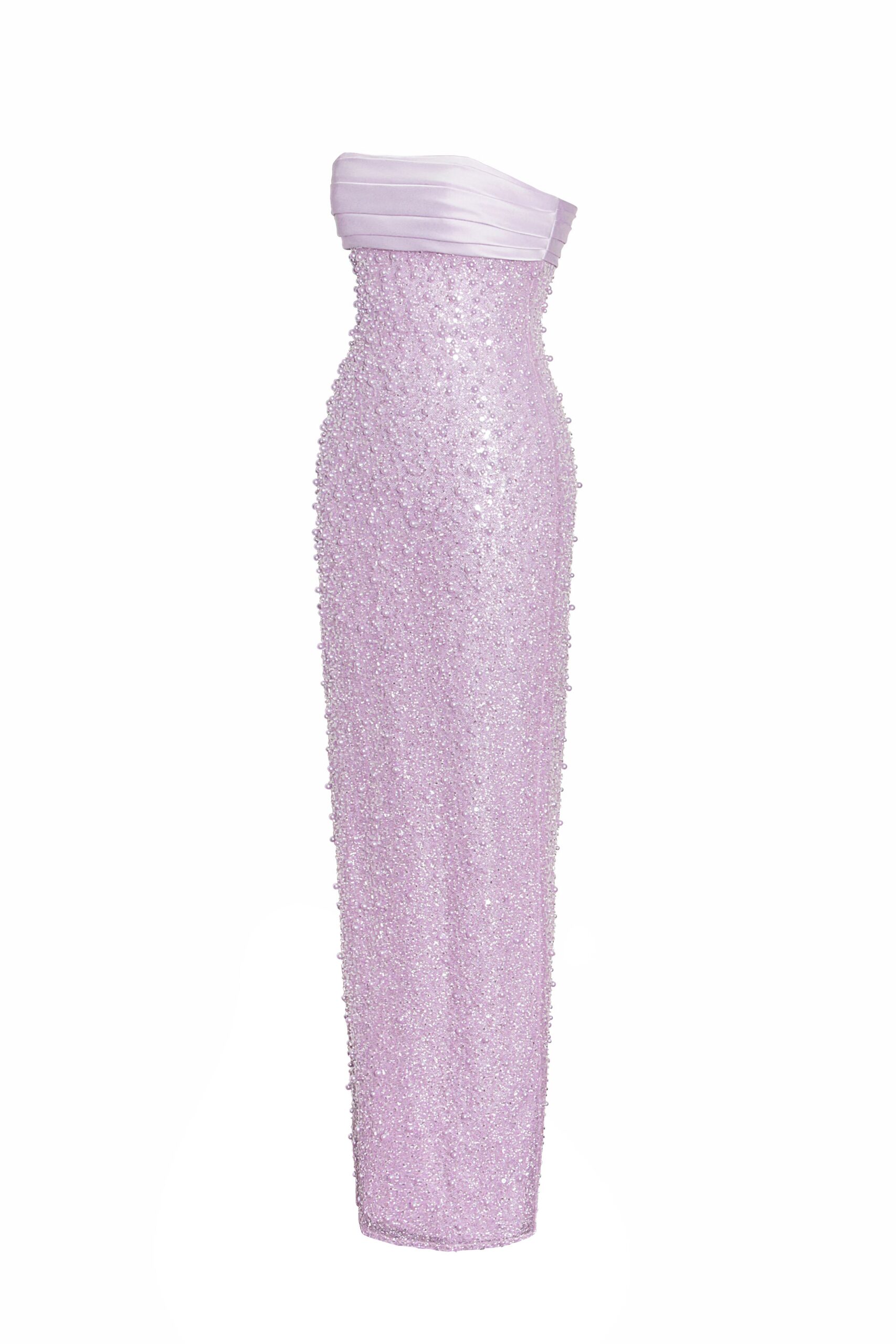 GLITTERING PINK SATIN BEADED MAXI DRESS