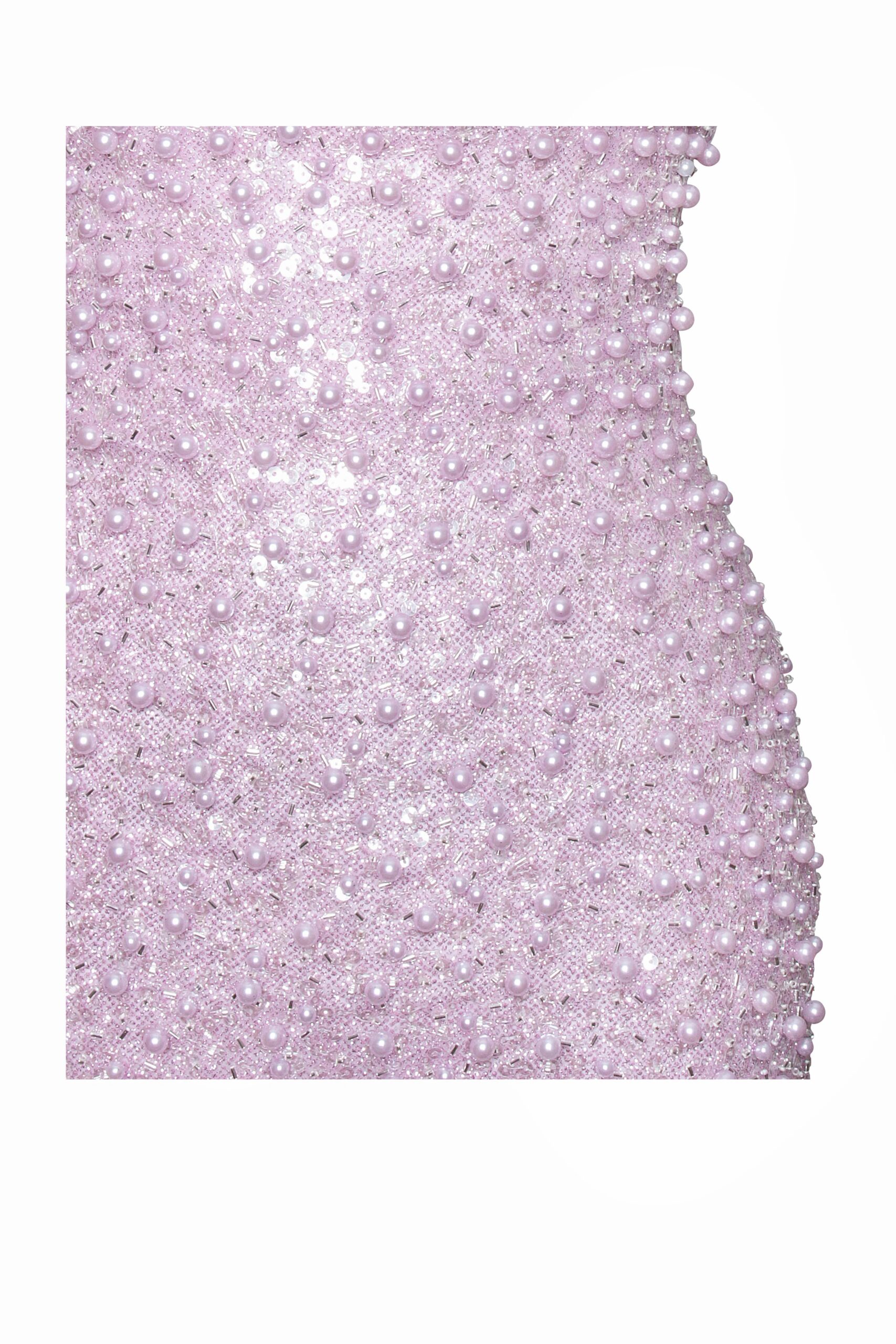 GLITTERING PINK SATIN BEADED MAXI DRESS