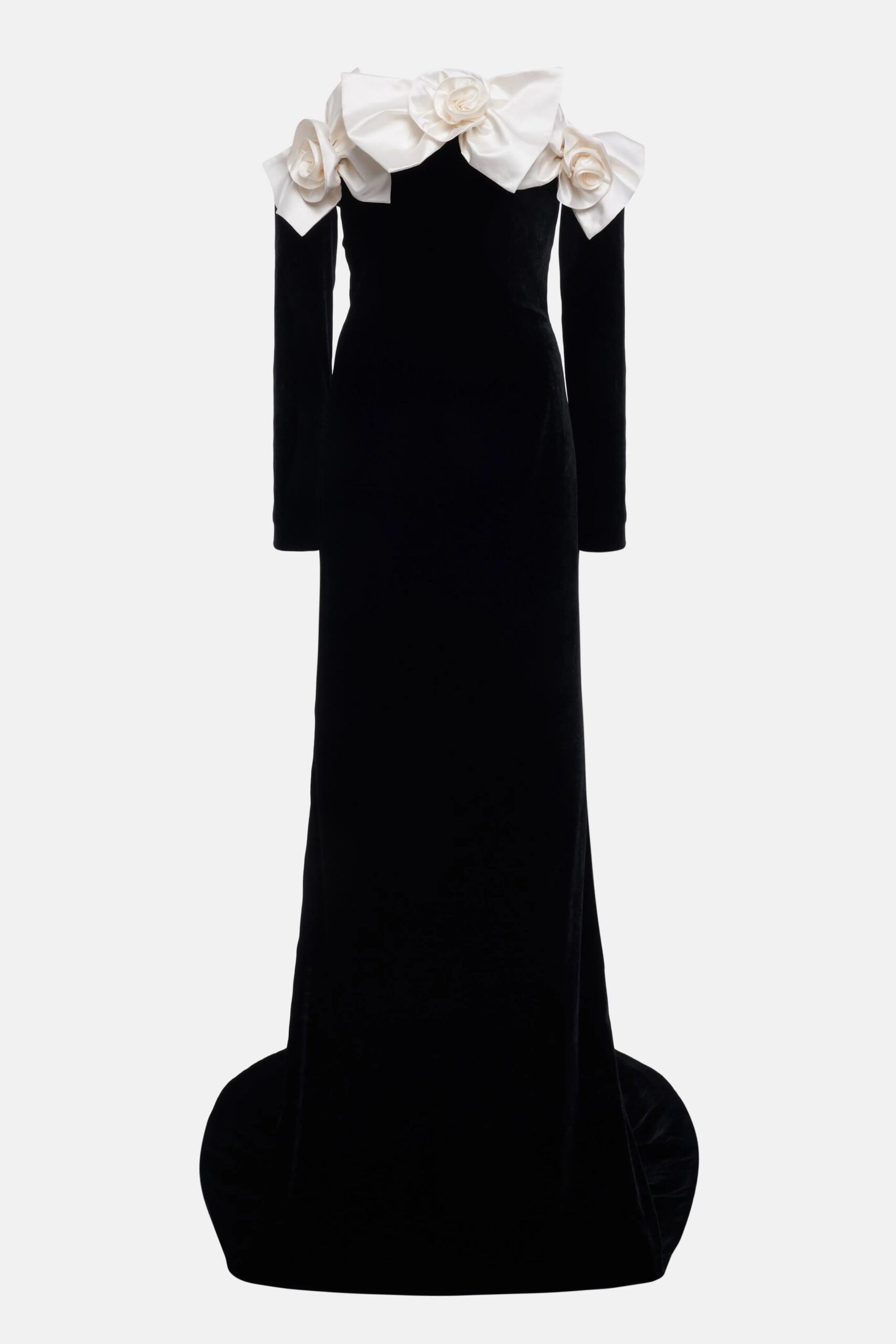 LARA VELVET OFF-SHOULDER MAXI DRESS WITH BOWTIE
