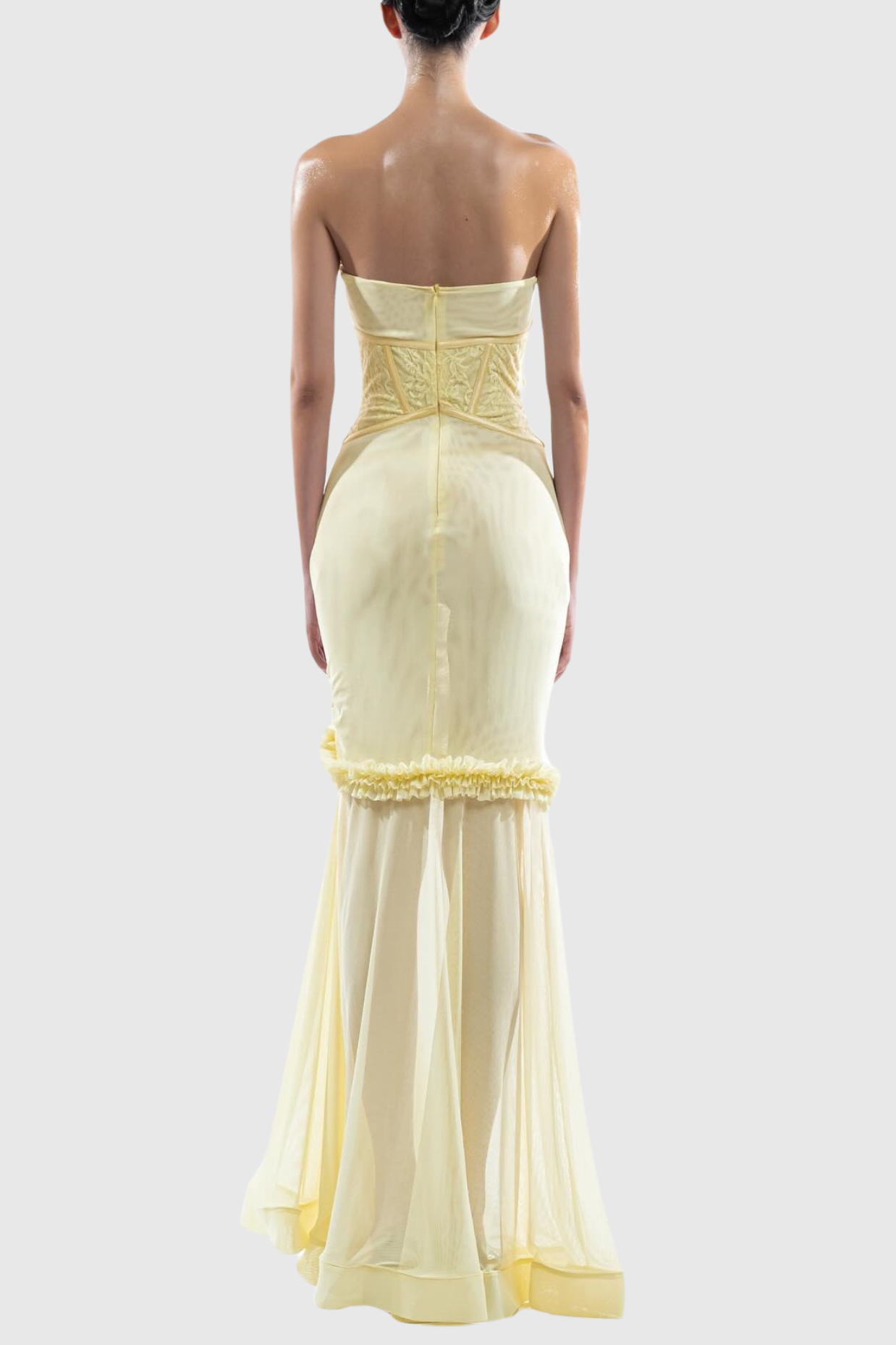 MESH CUTOUT CORSET MAXI DRESS YELLOW