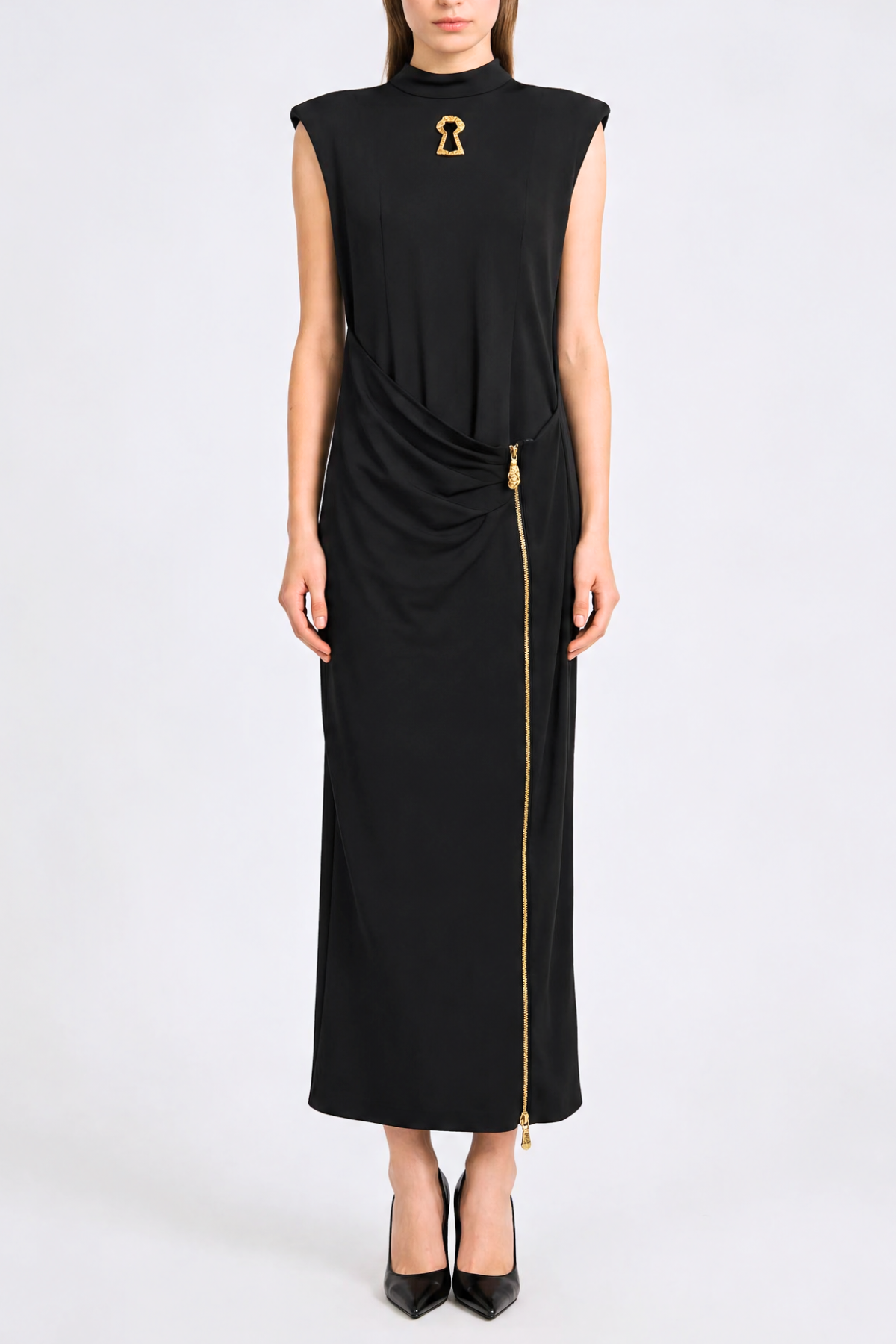LEIFS SLEEVELESS ZIP MAXI DRESS - BLACK