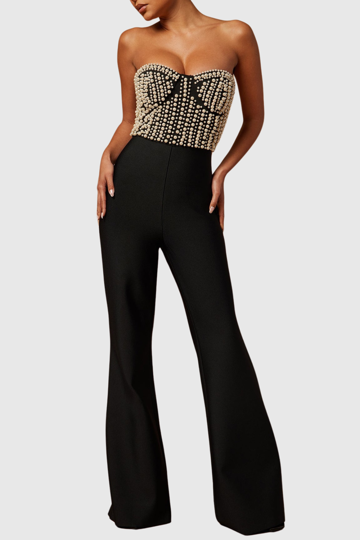 JECORI PEARL STRAPLESS BANDAGE JUMPSUIT