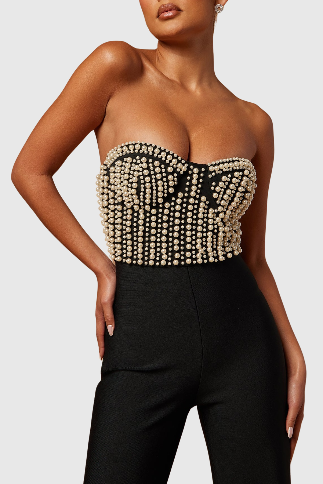 JECORI PEARL STRAPLESS BANDAGE JUMPSUIT