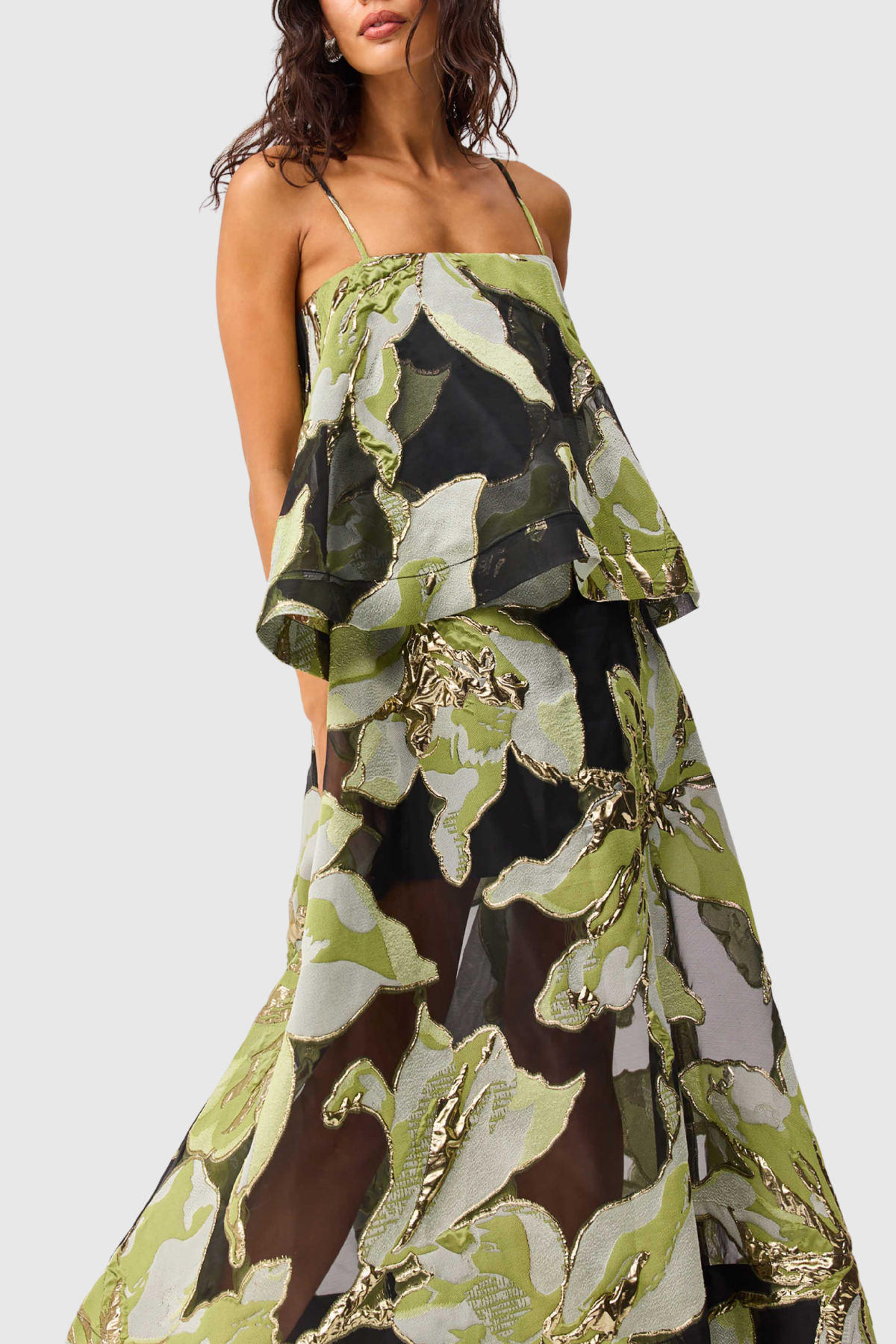 LENNOX GREEN JACQUARD MAXI DRESS - FLORAL FORMAL