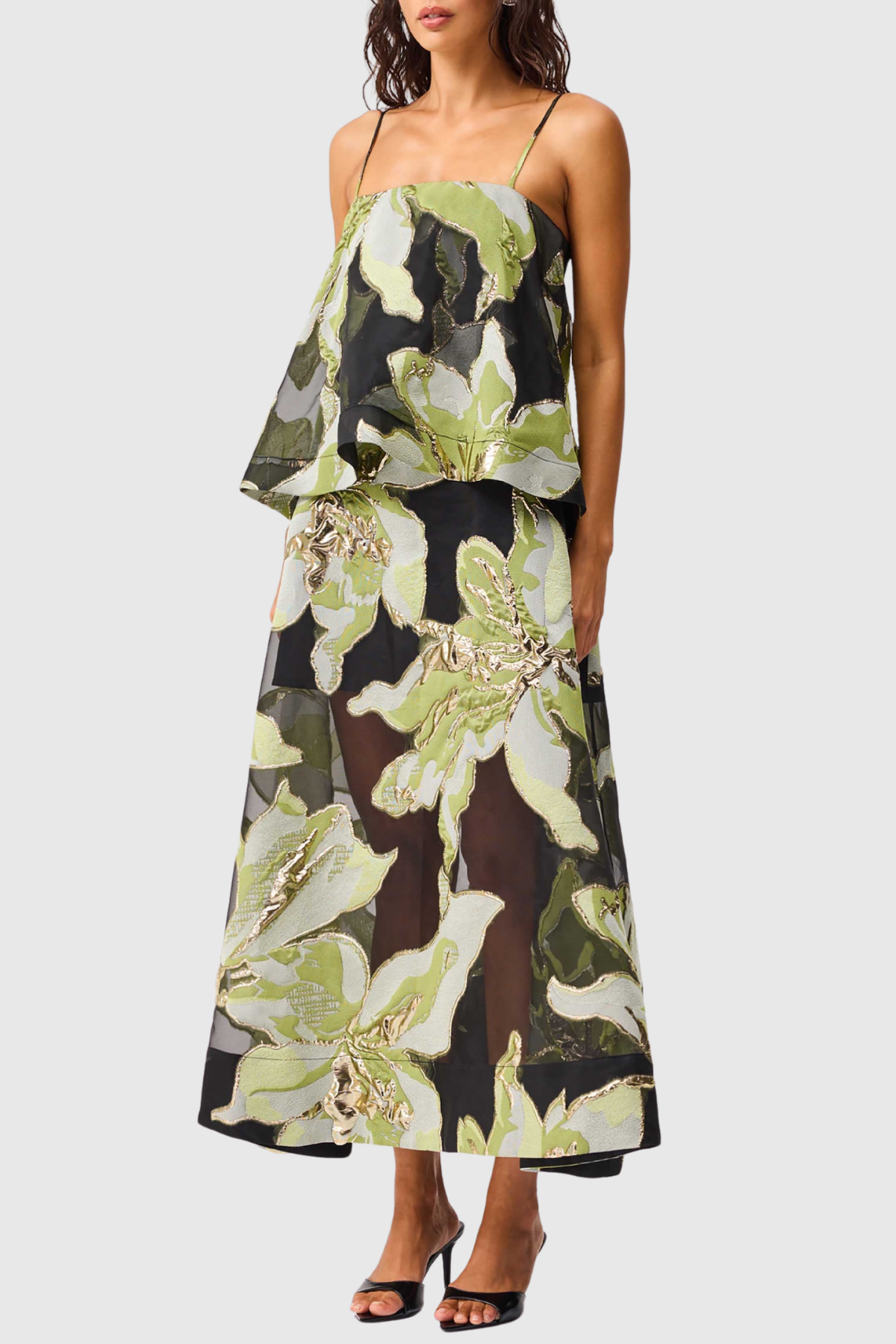 LENNOX GREEN JACQUARD MAXI DRESS - FLORAL FORMAL