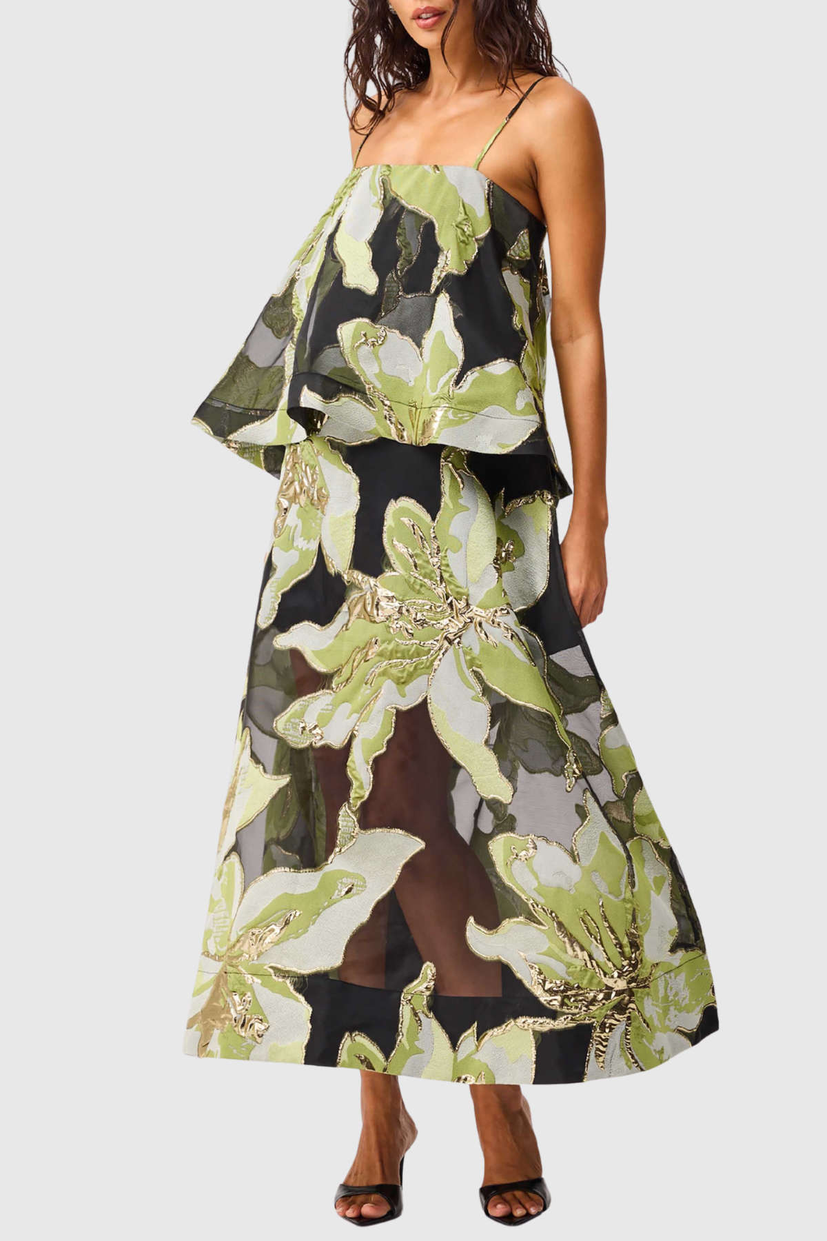 LENNOX GREEN JACQUARD MAXI DRESS - FLORAL FORMAL