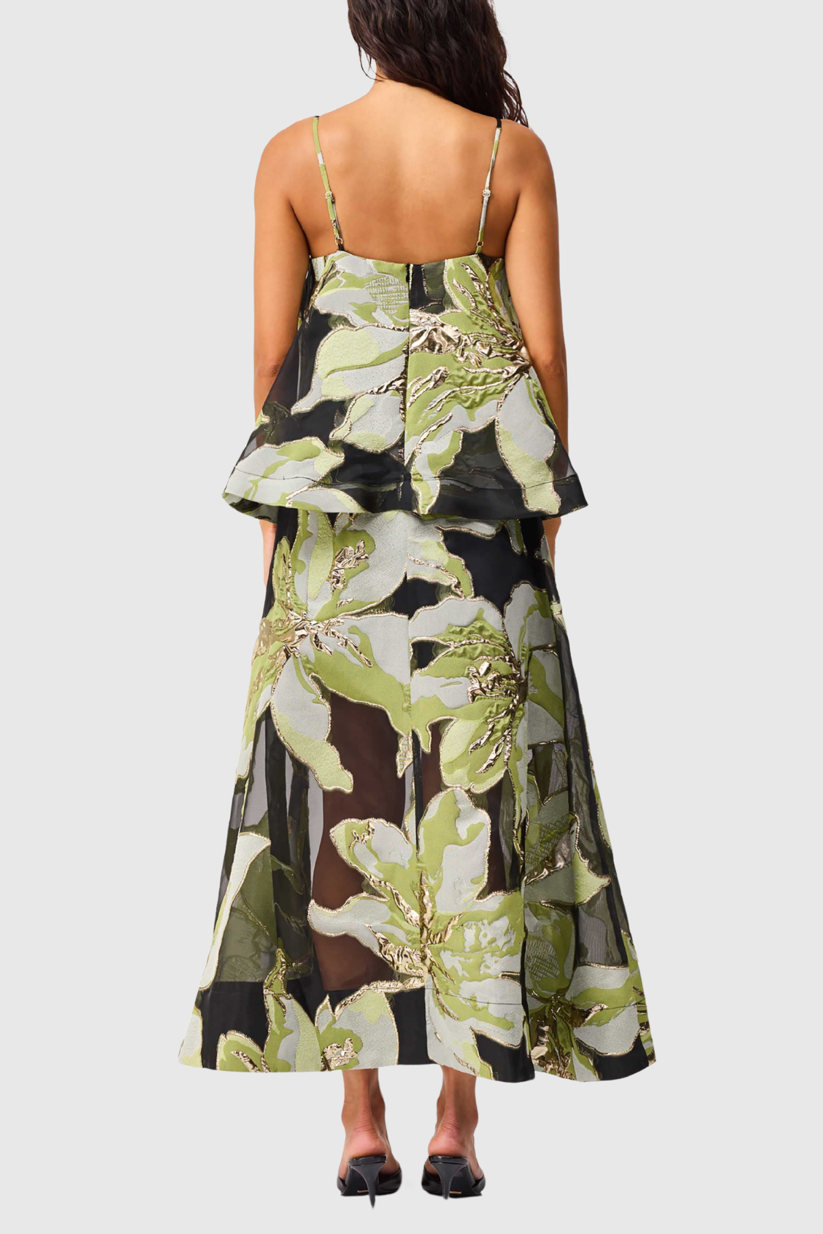 LENNOX GREEN JACQUARD MAXI DRESS - FLORAL FORMAL